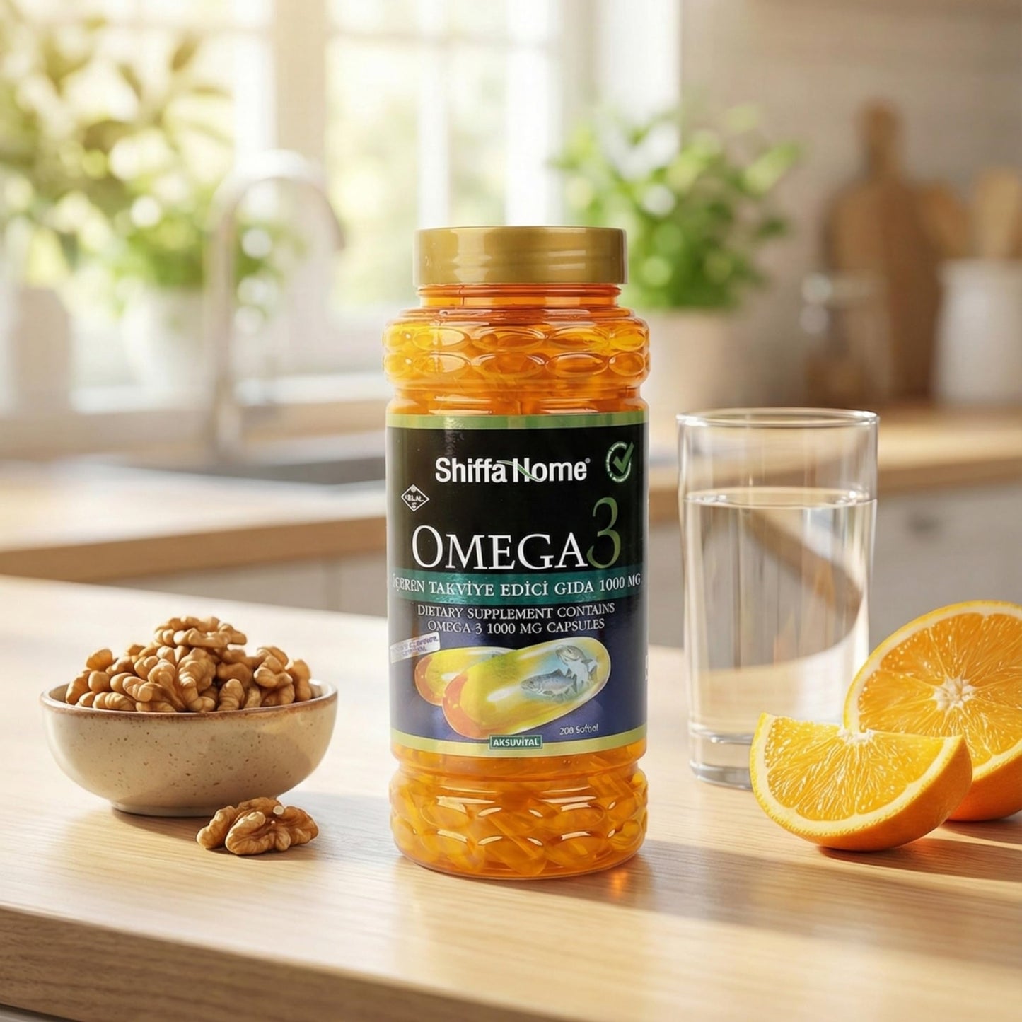 shiffahome Omega-3 Fish Oil 1000 mg Capsule, 200 Count
