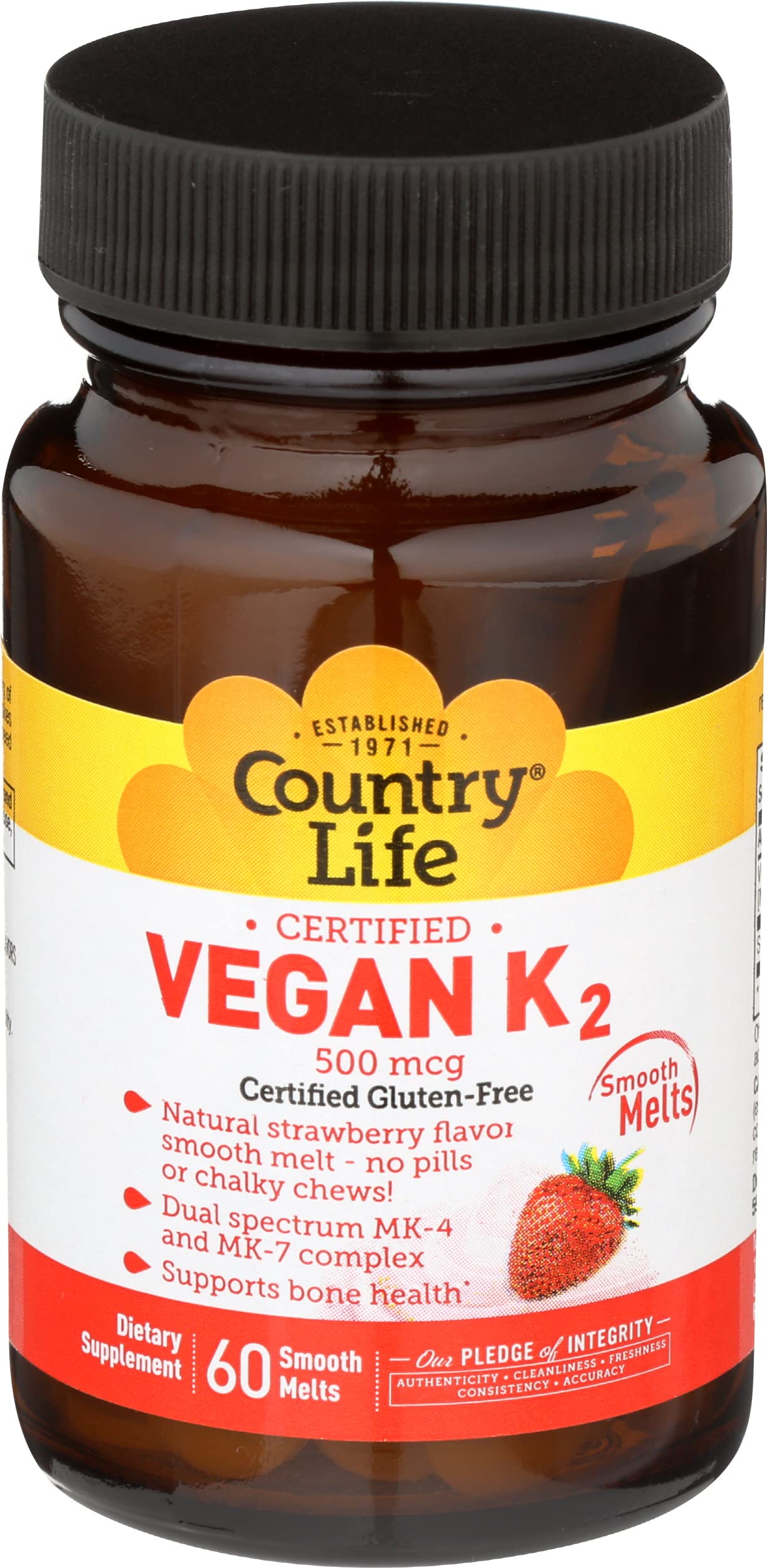 Country Life Vegan K2 Melts 500 MCG Chewable 60 Count