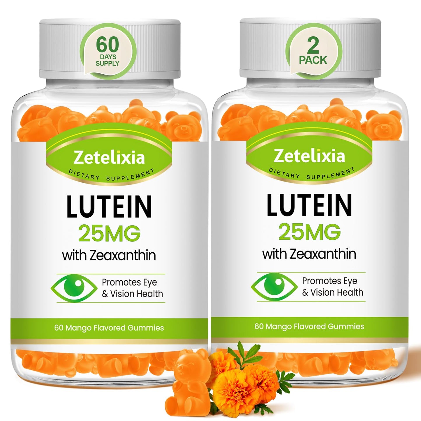 Zetelixia Lutein Gummies 25mg - Eye Health Supplements with Lutein & Zeaxanthin, Sugar-Free, 120 Count