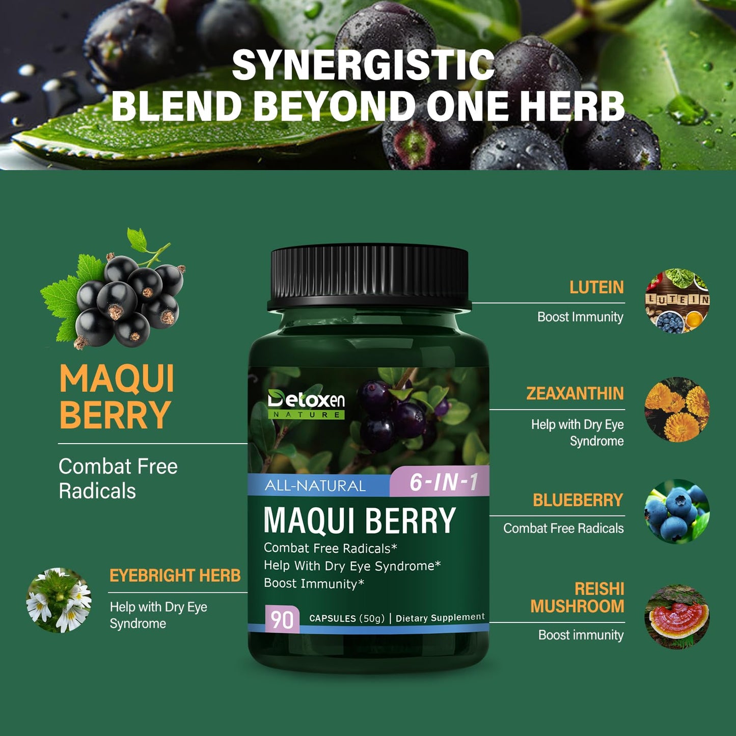 DetoxenNATURE Maqui Berry Power Capsules 90 Count