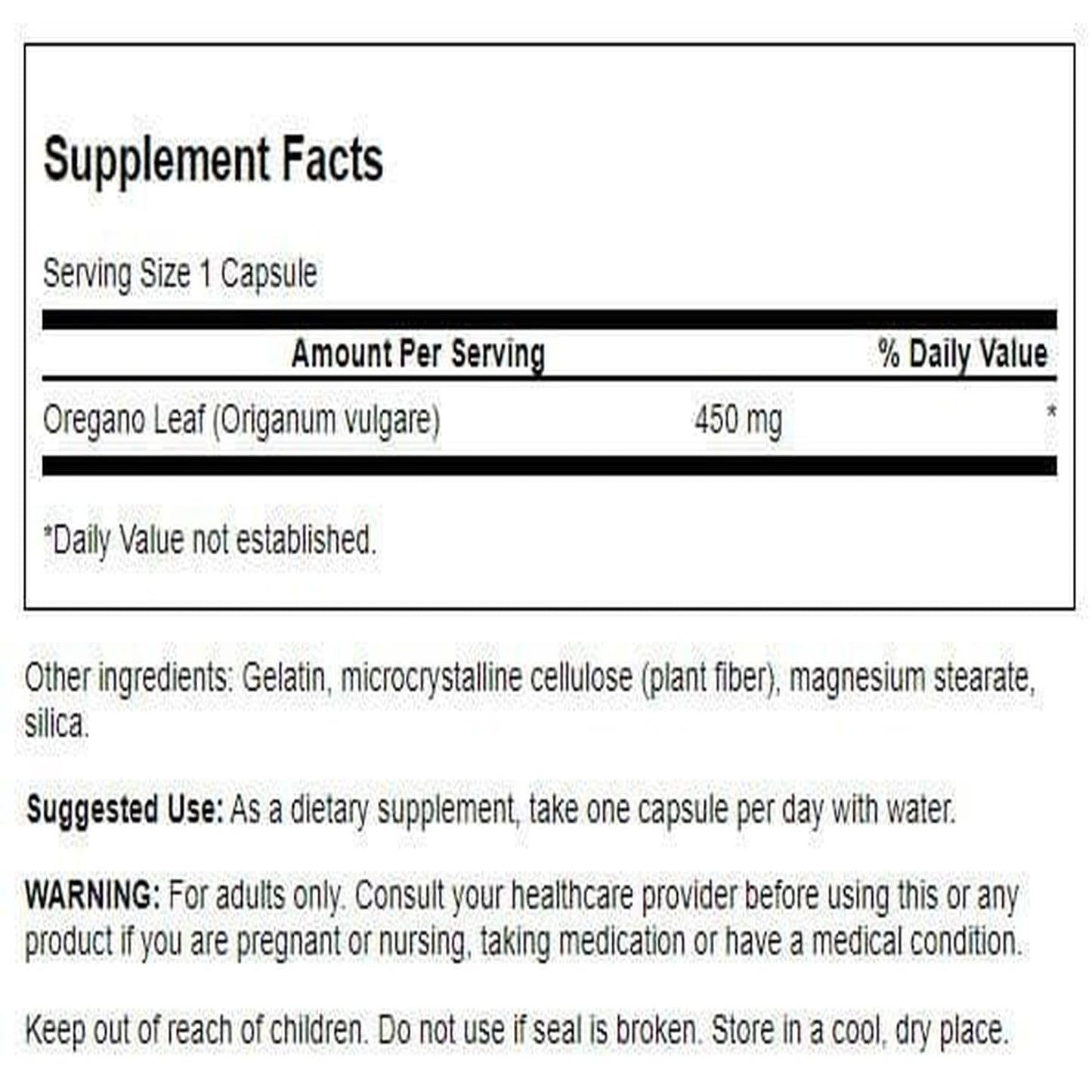 Swanson Oregano 450 mg Capsules, 90 Count