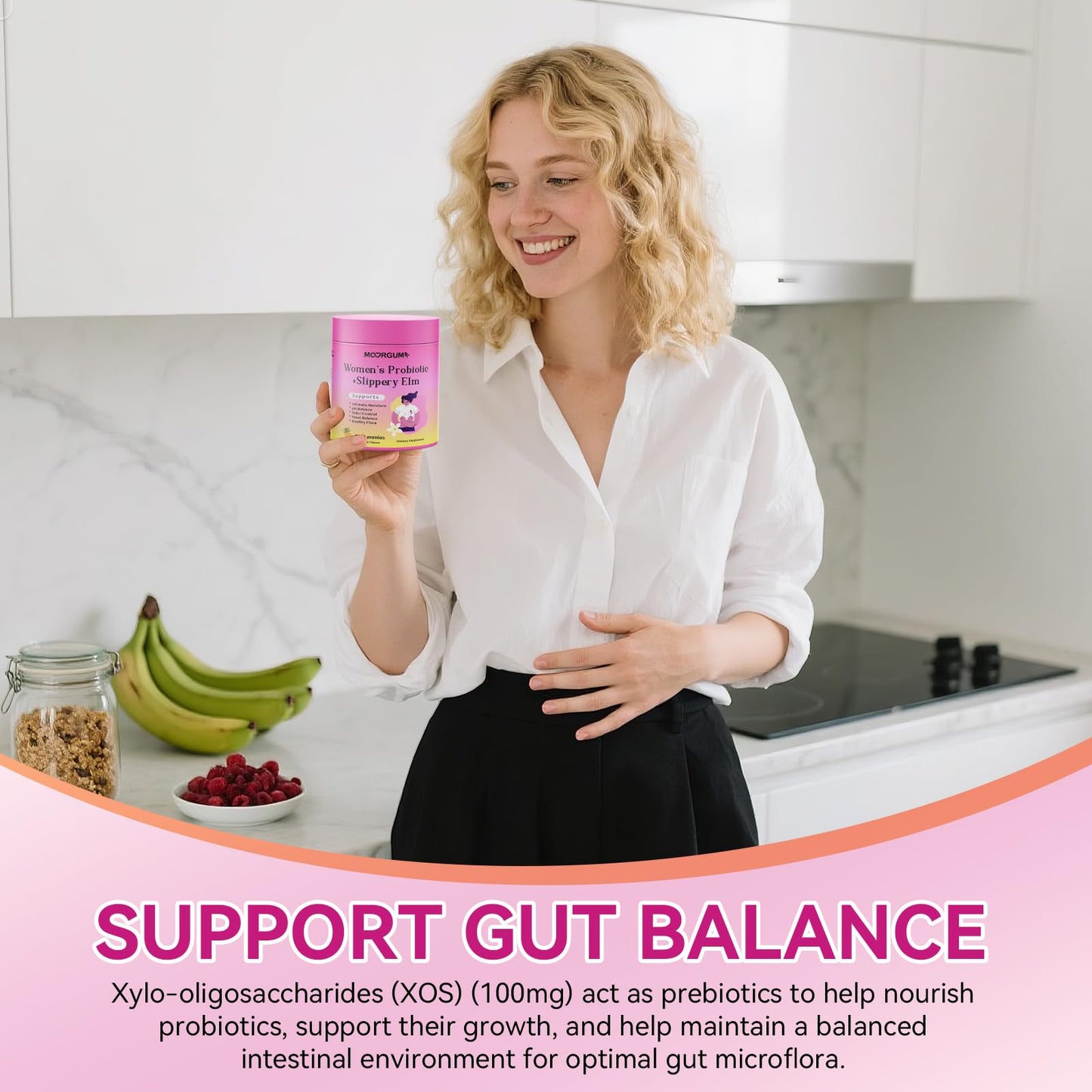 MOORGUMY Women's Probiotic Gummies with Slippery Elm, Prebiotics & Lactobacillus Blend for Gut Health, Women's Wellness, pH Balance & Intimate Support, 60 Gummies
