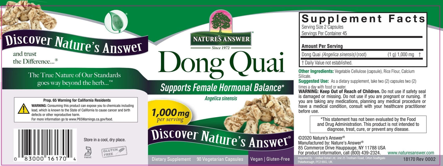 Nature's Answer Dong Quai Root 1000mg Capsules 1 Capsule