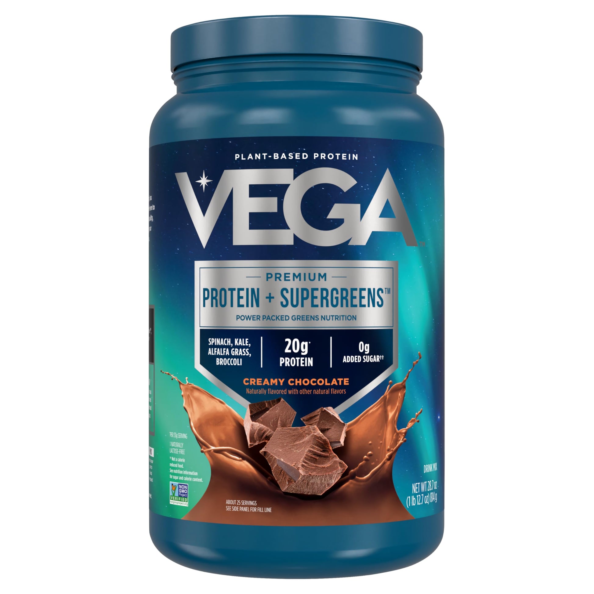 Vega Premium Protein + Supergreens Protein Powder, Chocolate, 1.79 lb, Pack of 12