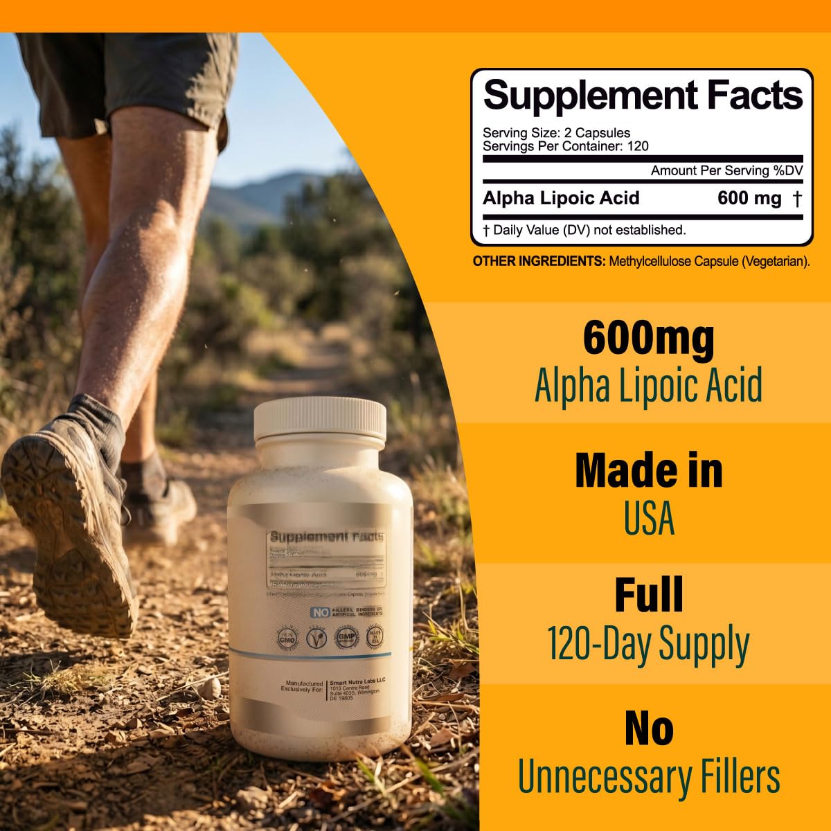Smart Nutra Labs Alpha Lipoic Acid 600mg Supplement Capsules 240 Count