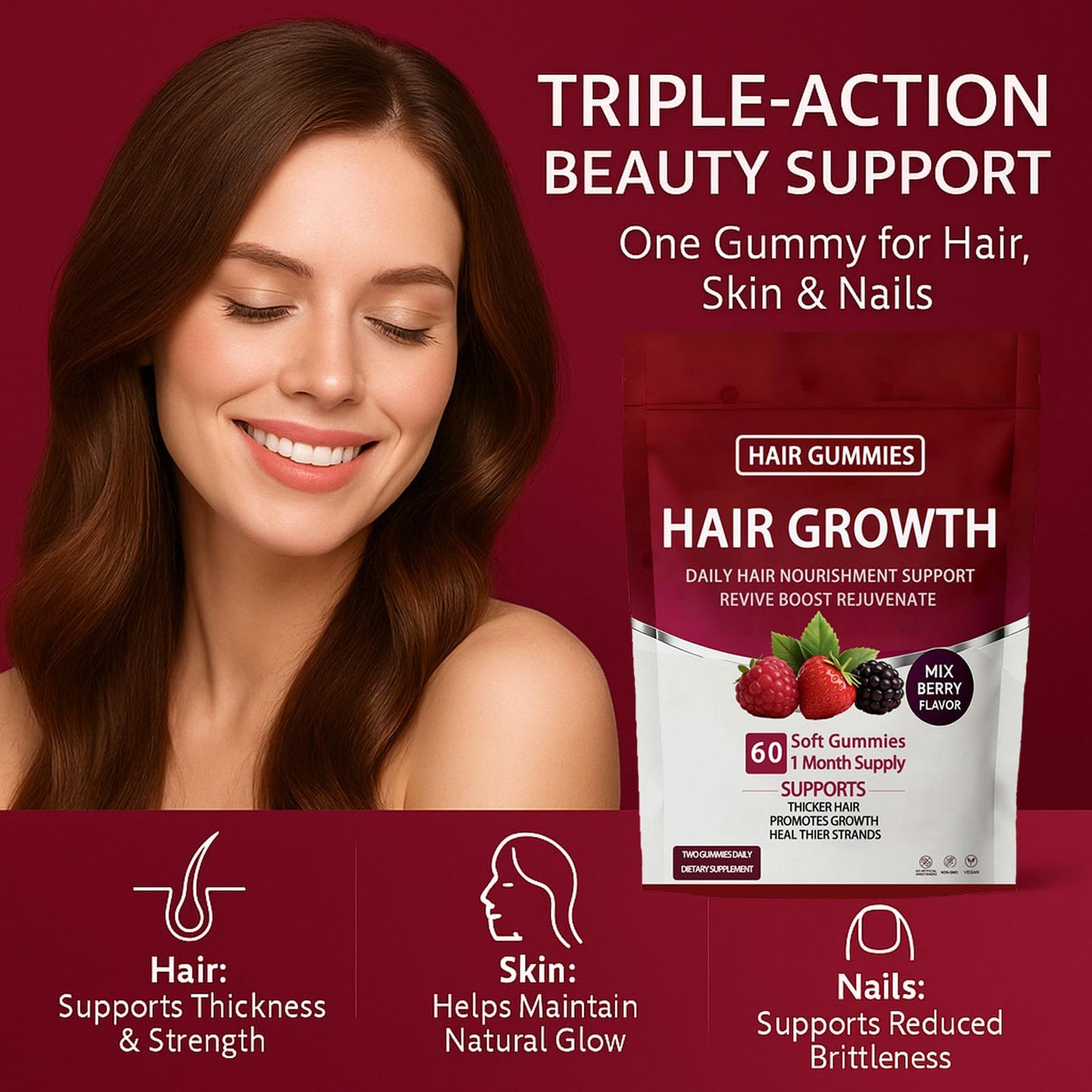 Vivikig Lumin Hair Growth Gummies 60 Gummies