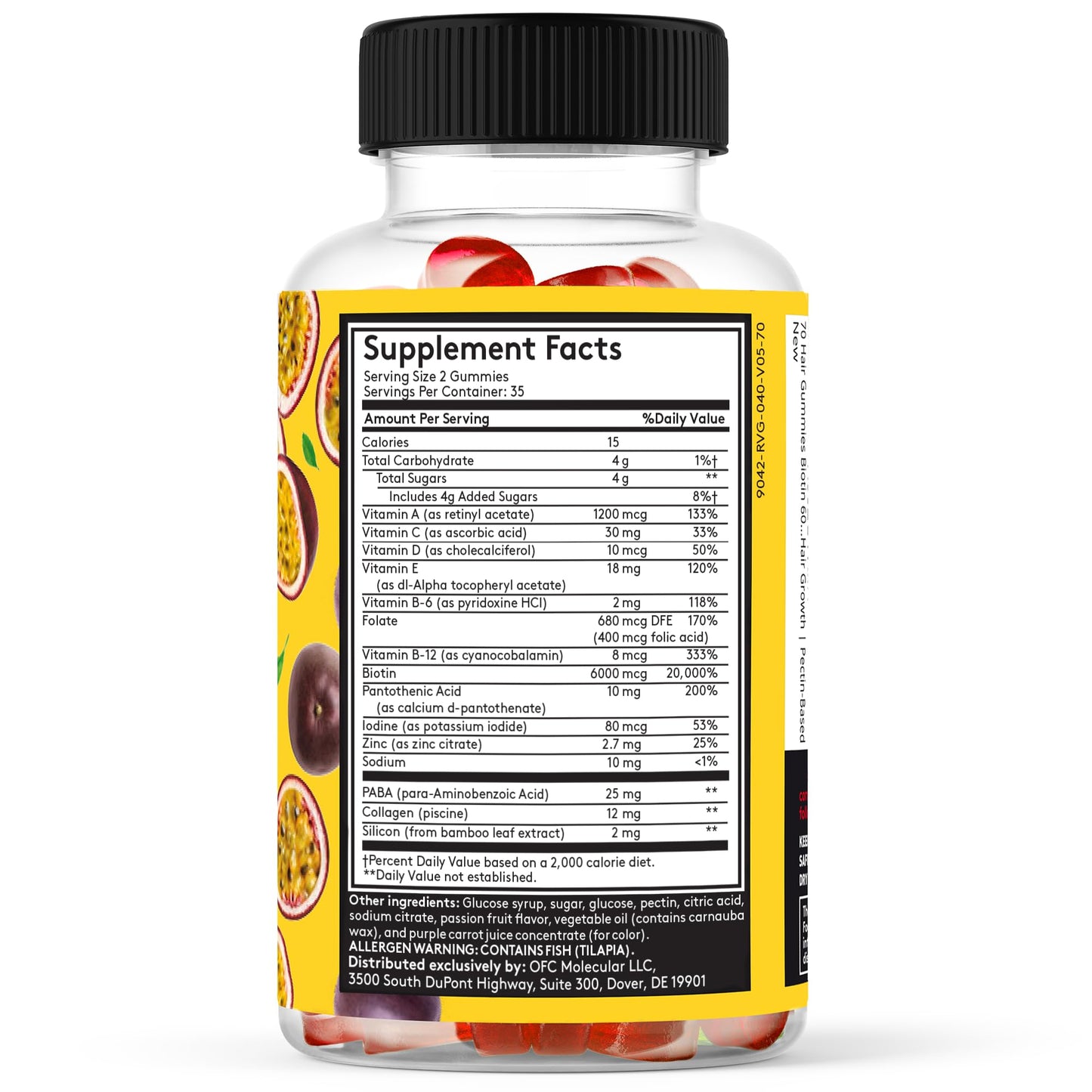 Youth & Tonic Biotin 6000mcg Hair Gummies with Collagen, Silicon, PABA & Multivitamins, Hair Skin & Nails Support, 70 Gummies
