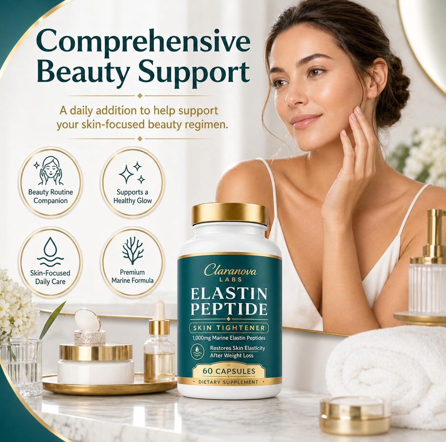 nourial Claranova Labs Marine Elastin Peptides, Elastin Peptide Skin Tightening Formula 60 Capsules