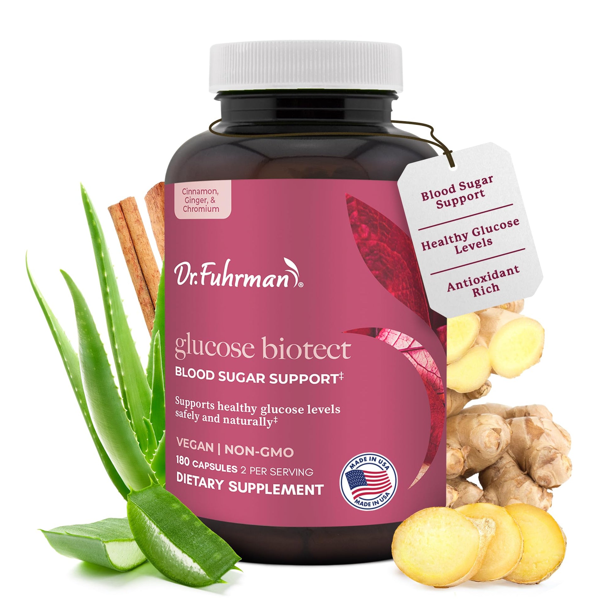 Dr. Fuhrman Glucose Biotect Healthy Blood Sugar Support Supplement with Chromium, Purified Cinnamon & Mulberry Leaf - Doctor-Formulated Vegan Metabolic Wellness Formula, Capsules, 180
