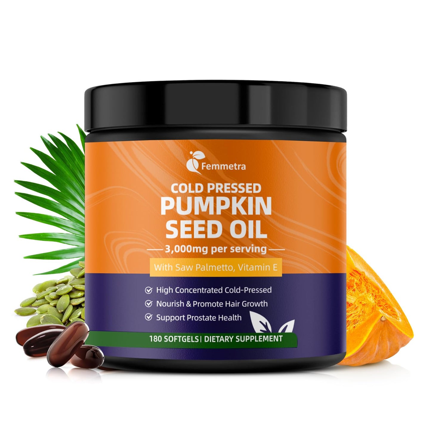 Femmetra Pumpkin Seed Oil Softgels with Saw Palmetto 180 Count