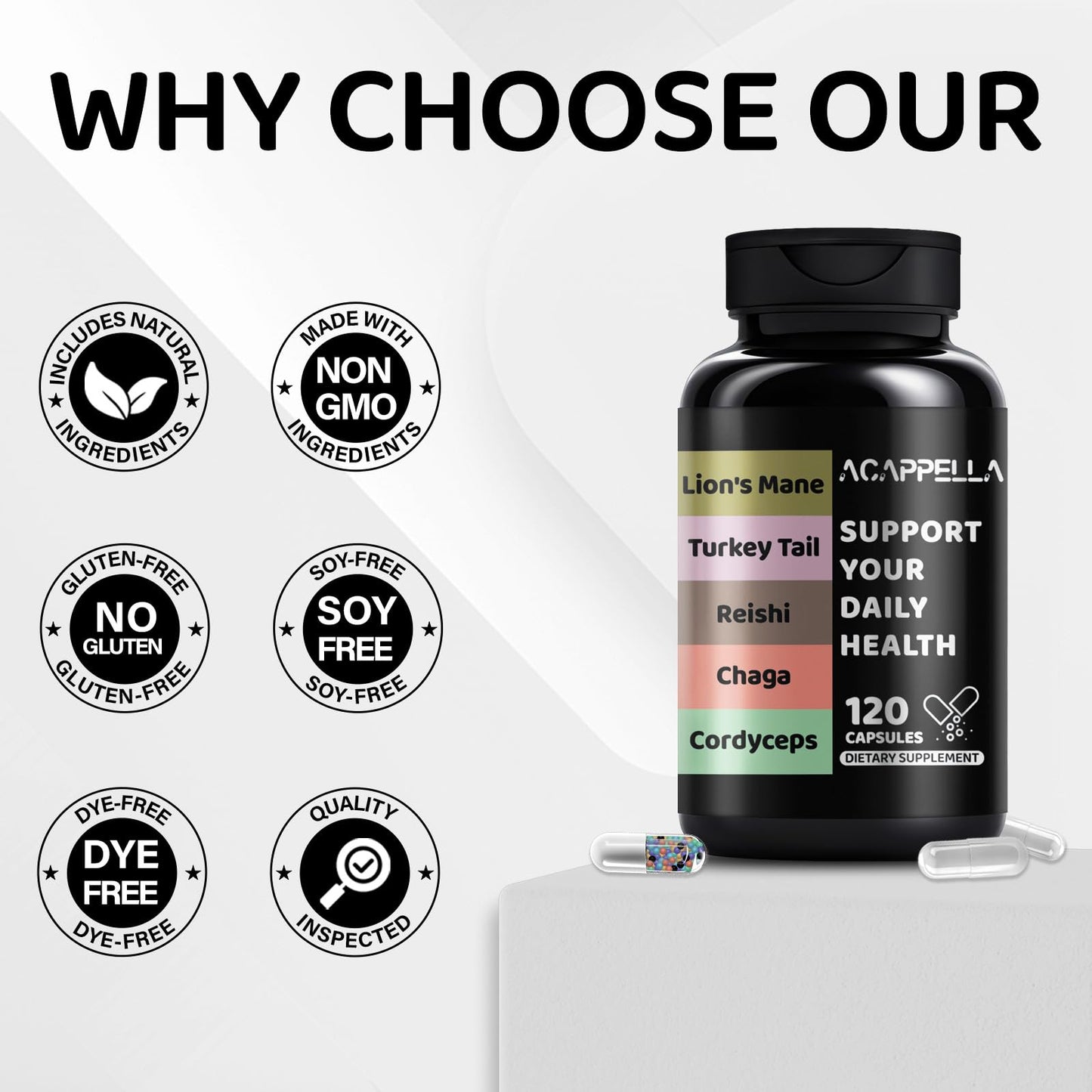 ACAPPELLA Lions Mane 20 in 1 Mushroom Complex Capsules 120 Capsules
