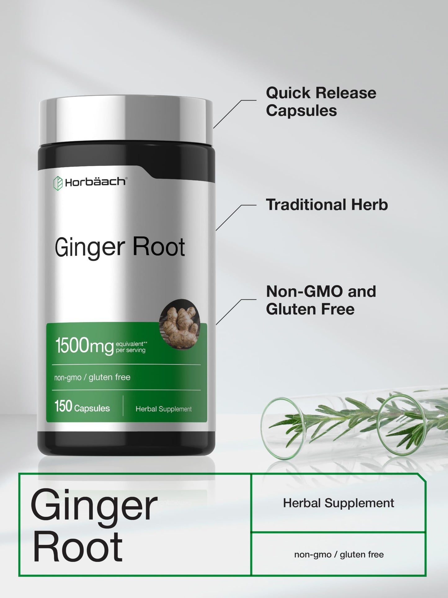 Horbäach Ginger Root Extract Supplement Capsule, 150 Count