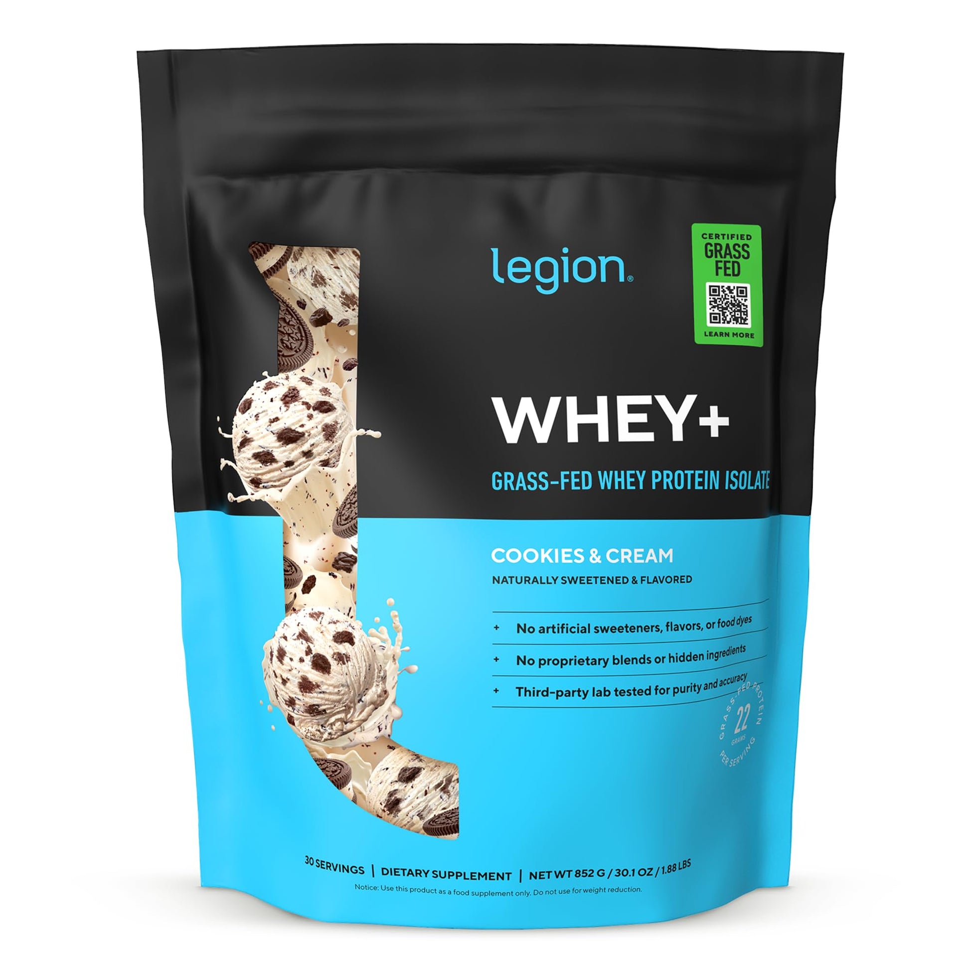LEGION Whey+ Protein Whey Isolate Powder Cookies & Cream, 31 Servings