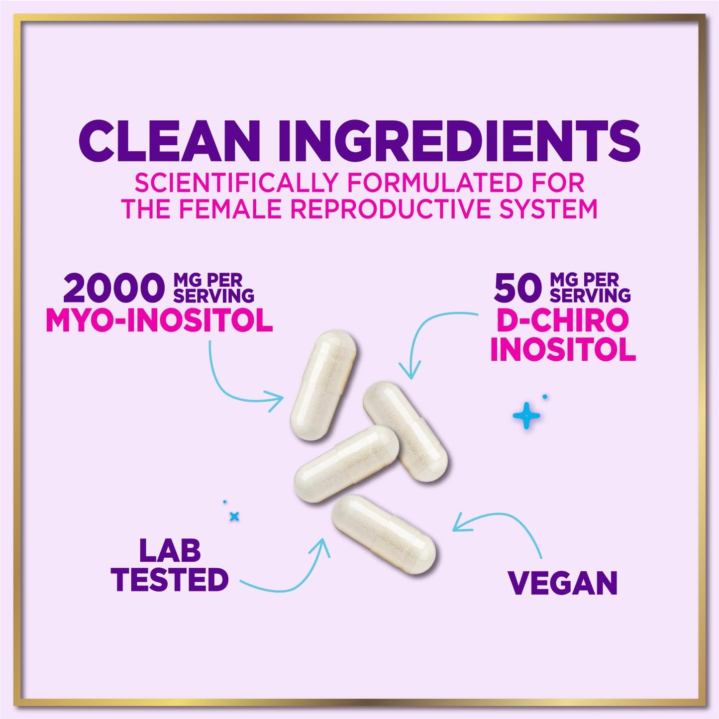 Hello Lovely! Myo-Inositol & D-Chiro Inositol Supplement 2000mg, 40:1 Ratio, Capsules, 120 Count