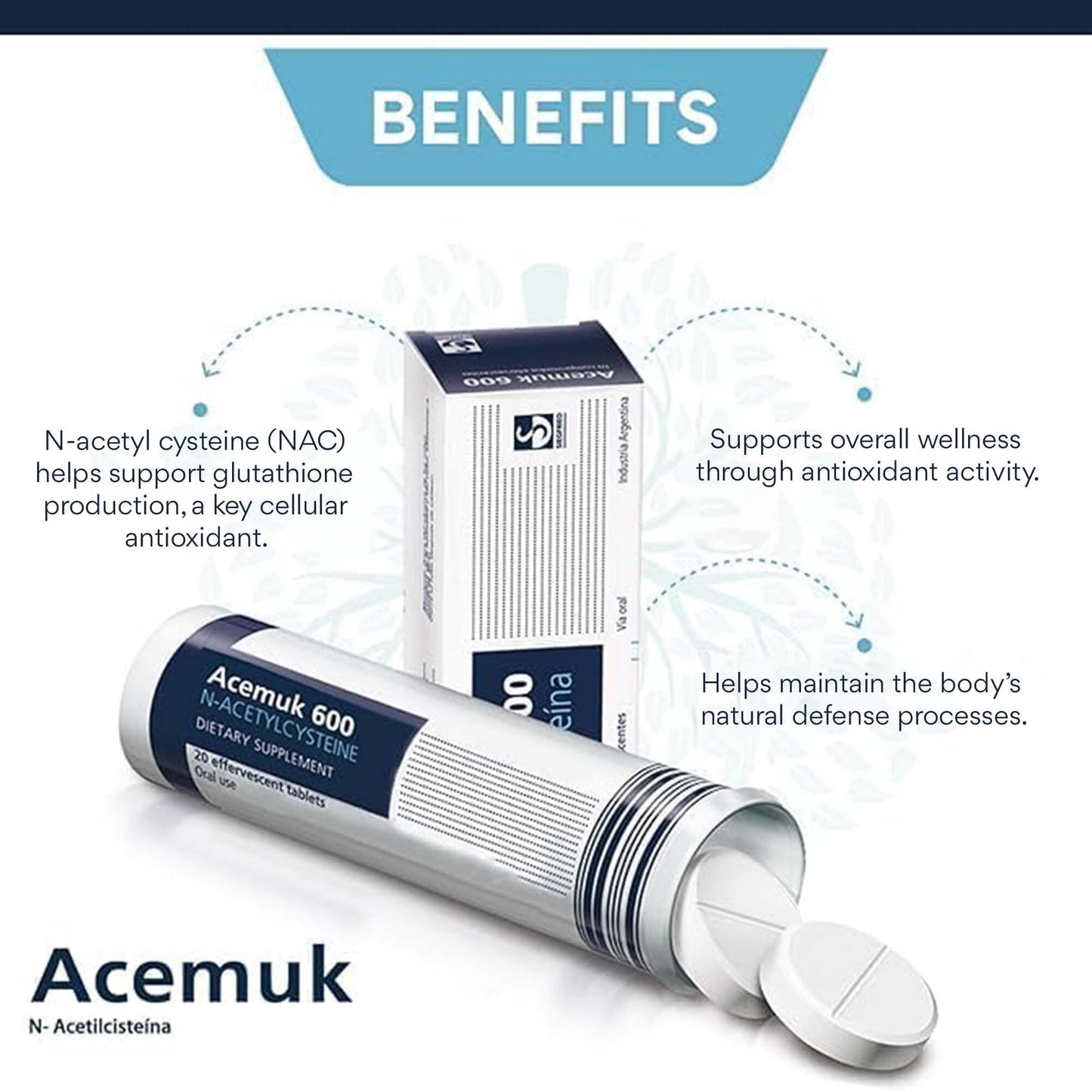 Acemuk N-Acetylcysteine 600 mg Tablets, 20 Count