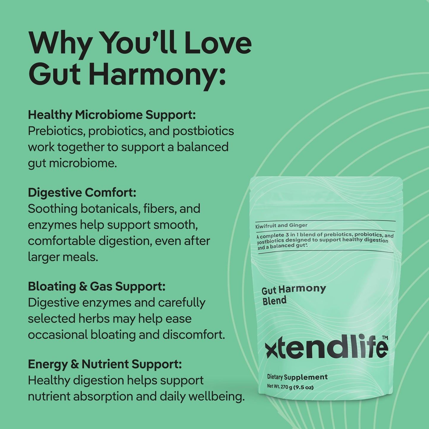 Xtendlife Gut Harmony Greens and Superfood for Digestive Health Powder 9.5 Ounce