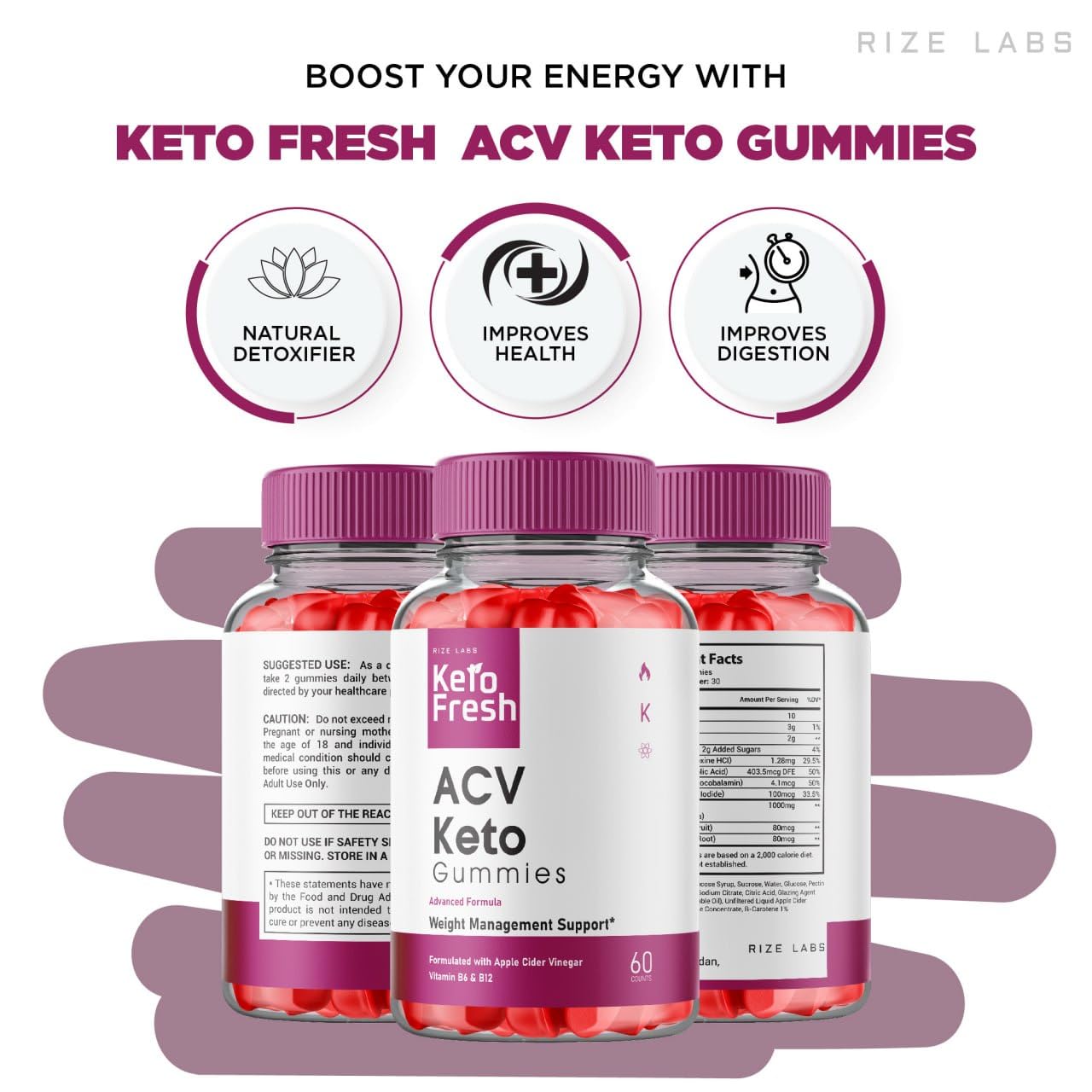 Rize Labs Keto Fresh ACV Gummies for Advanced Weight Loss, 60 Gummies