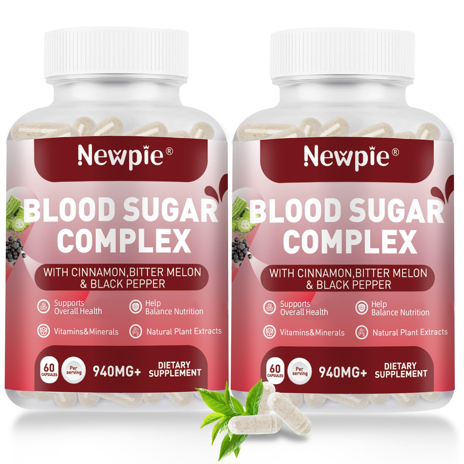 HOWEEJET Blood Sugar Complex Supplement – Natural with 20 Active Herbs and Vitamins, Including Cinnamon, Bitter Melon, Black Pepper, Licorice, Vegan, Non-GMO, Gluten-Free, 120 Capsules
