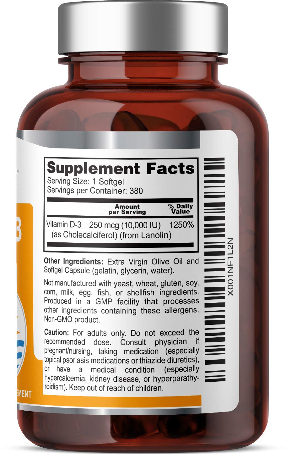 Health Genesis Vitamin D-3 10000 IU, 380 Softgels