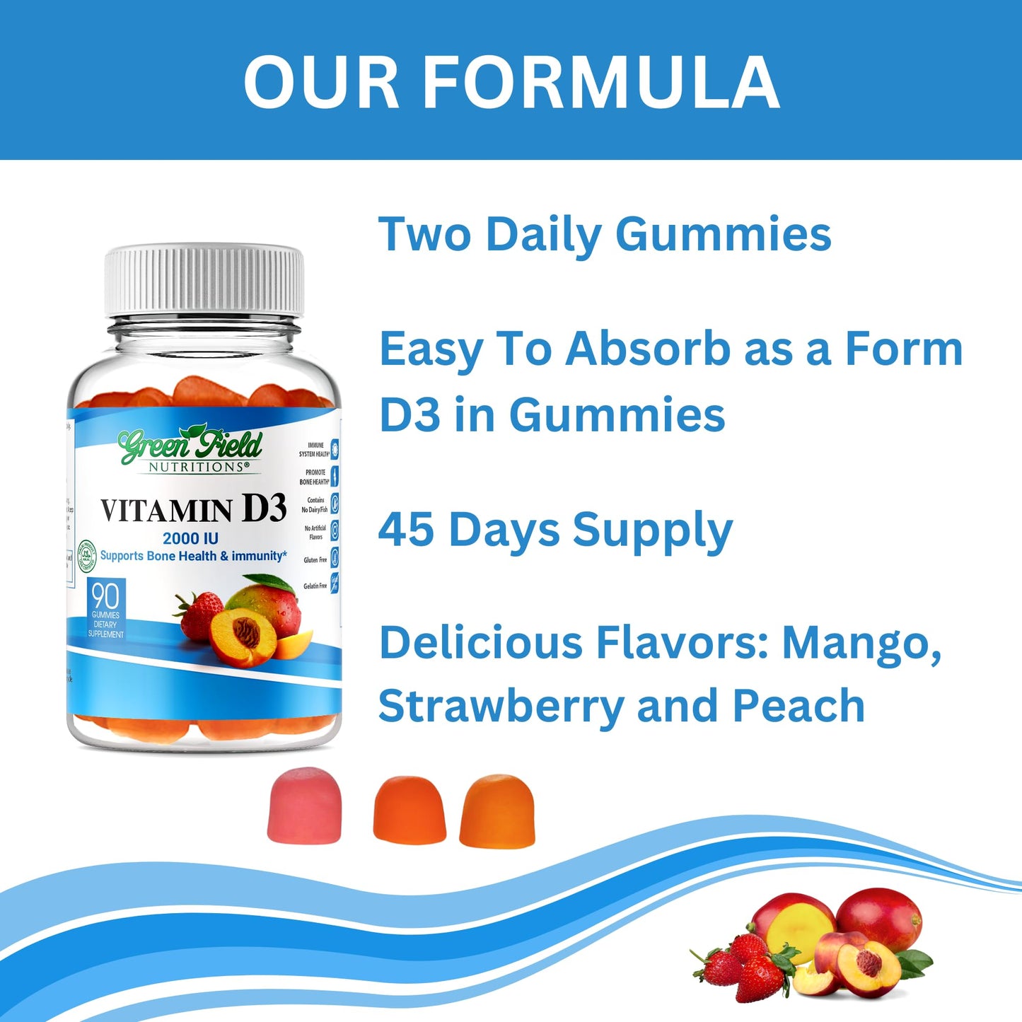 GREEN FIELD NUTRITIONS Vitamin D3 Gummies, 90 Gummies