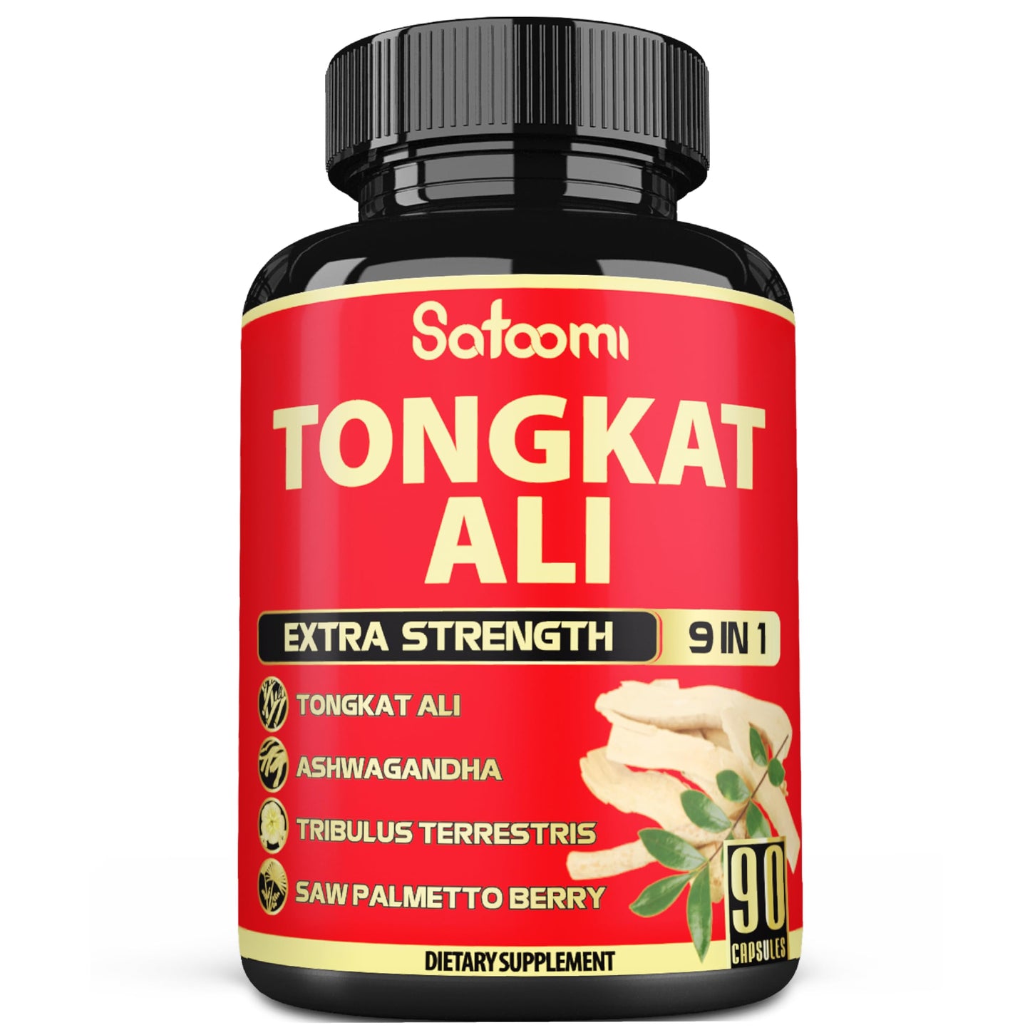 Satoomi 9in1 Tongkat Ali Root Extract - Ashwagandha, Tribulus Terrestris, Capsules, 90 Count