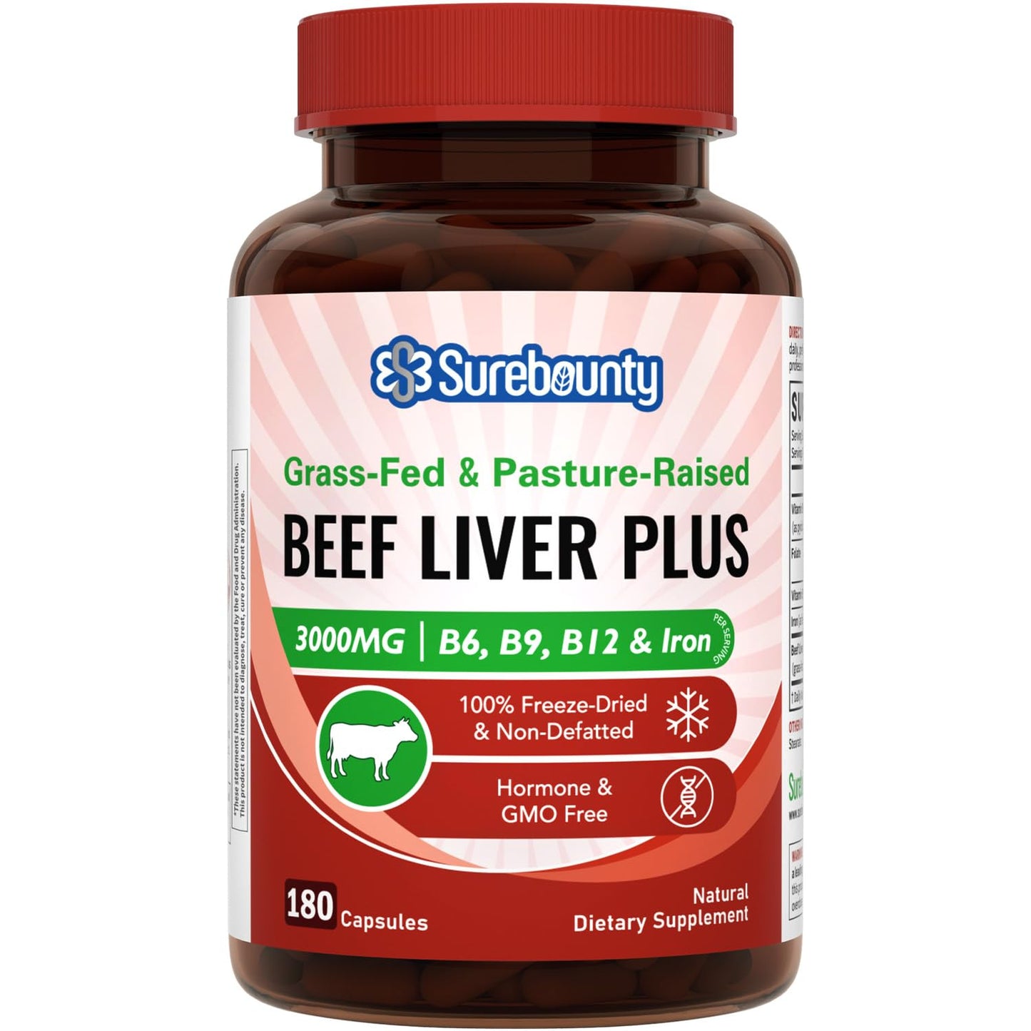 Surebounty Grass-Fed & Pasture-Raised Beef Liver Plus Capsules, 180 Count