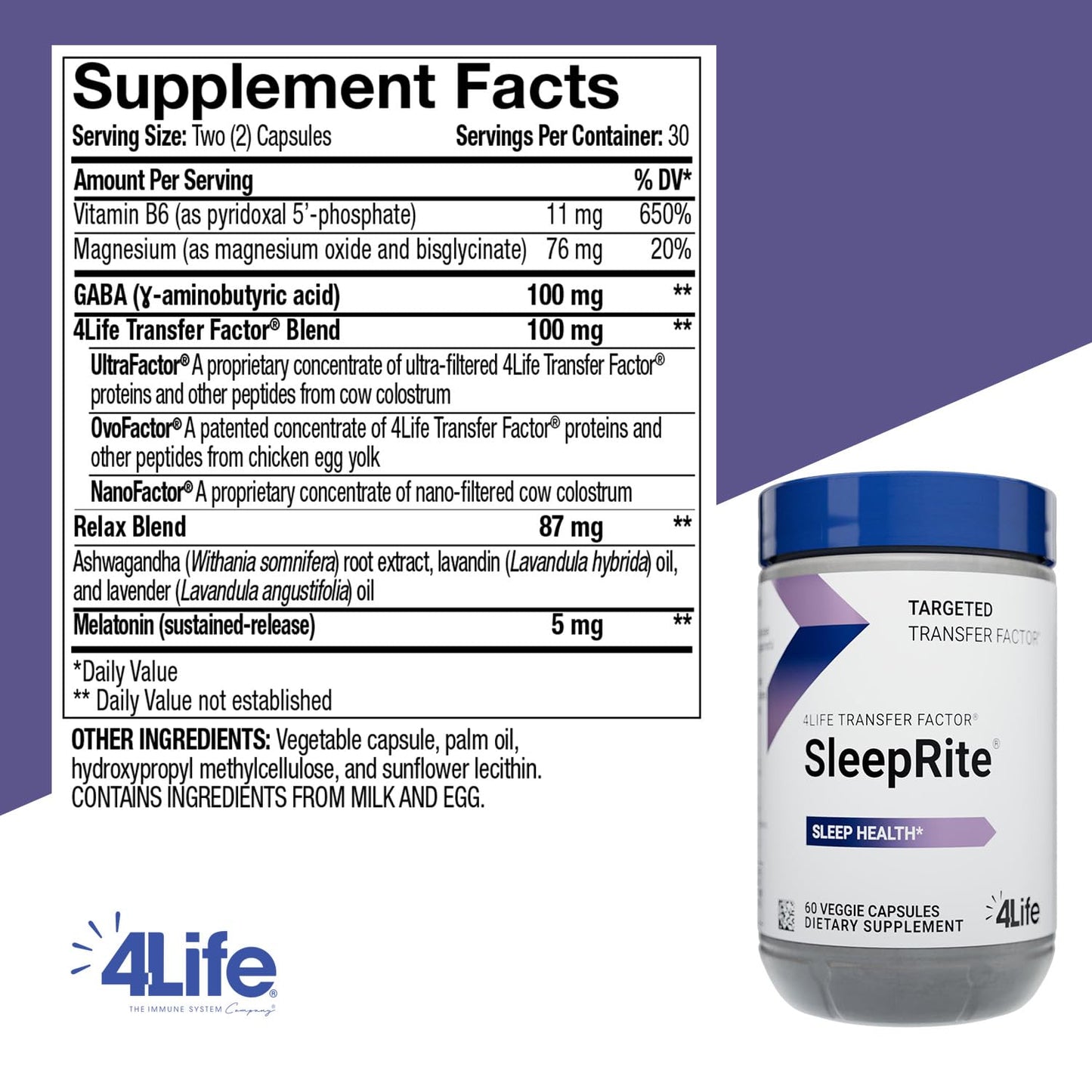 4Life Transfer Factor SleepRite Sleep Support with Melatonin Capsule, 60 Capsules