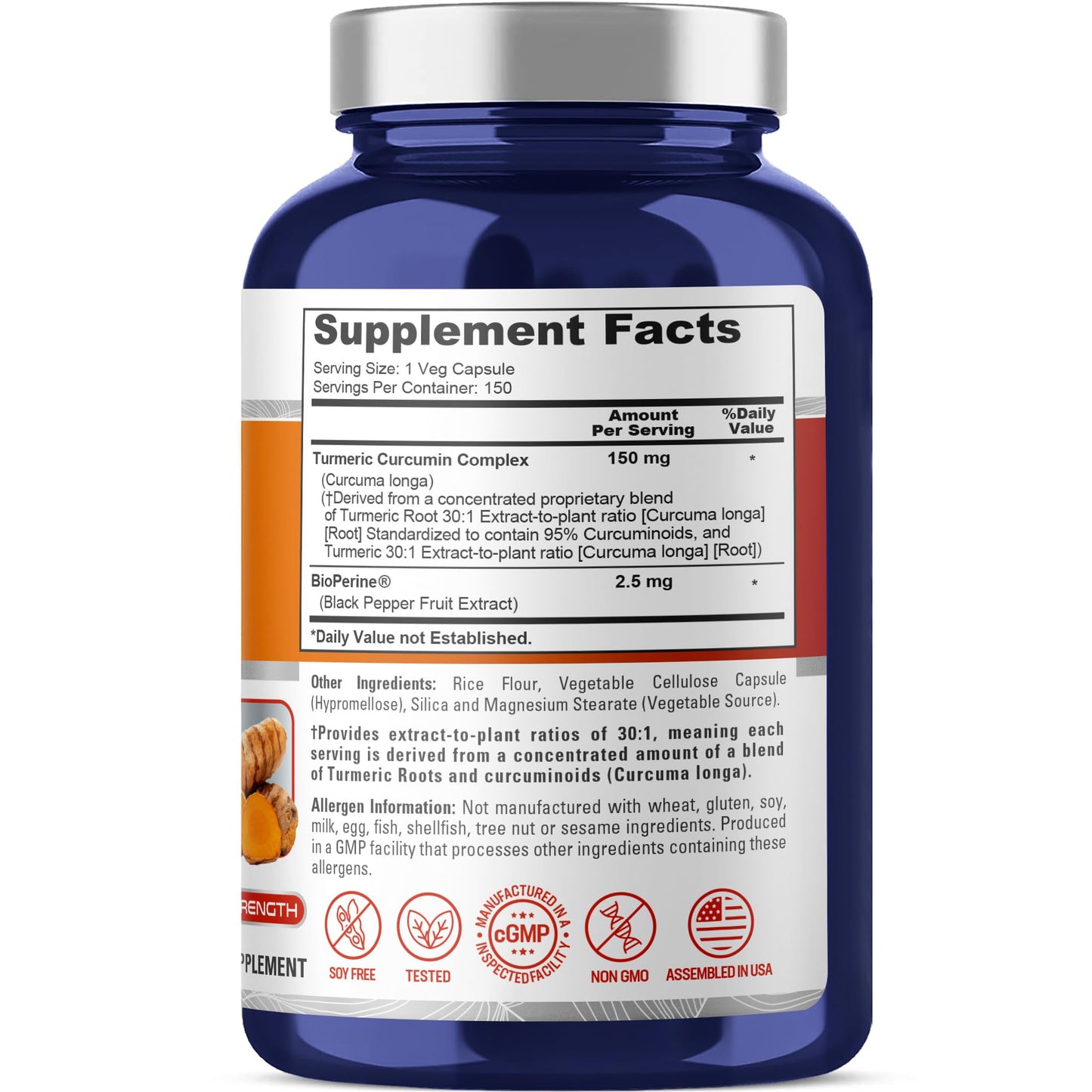 NusaPure Turmeric Curcumin Complex 150 mg Veg Capsules with Bioperine, 150 Count