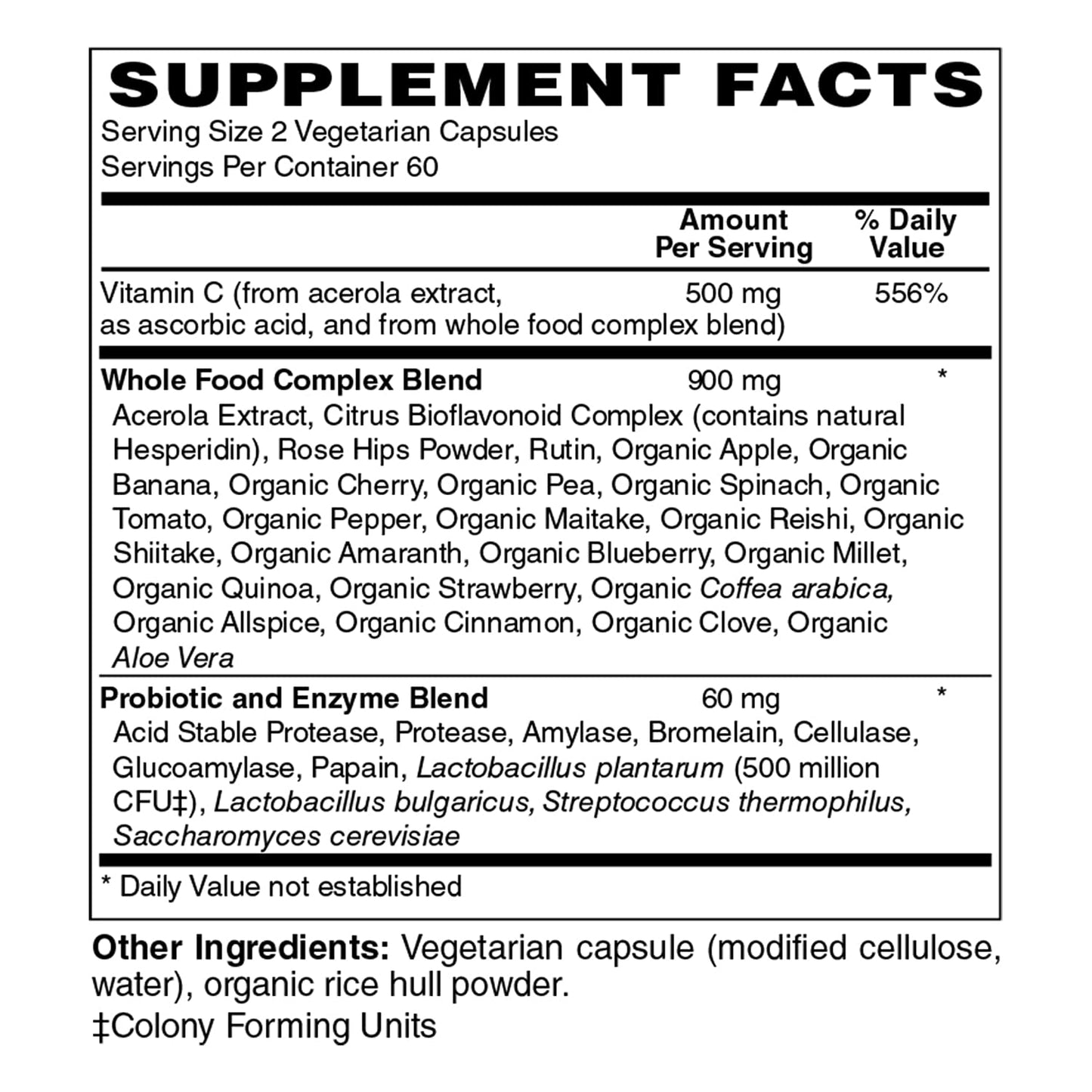 Holly Hill Health Foods Whole Food Vitamin C 500mg, 120 Vegetarian Capsules