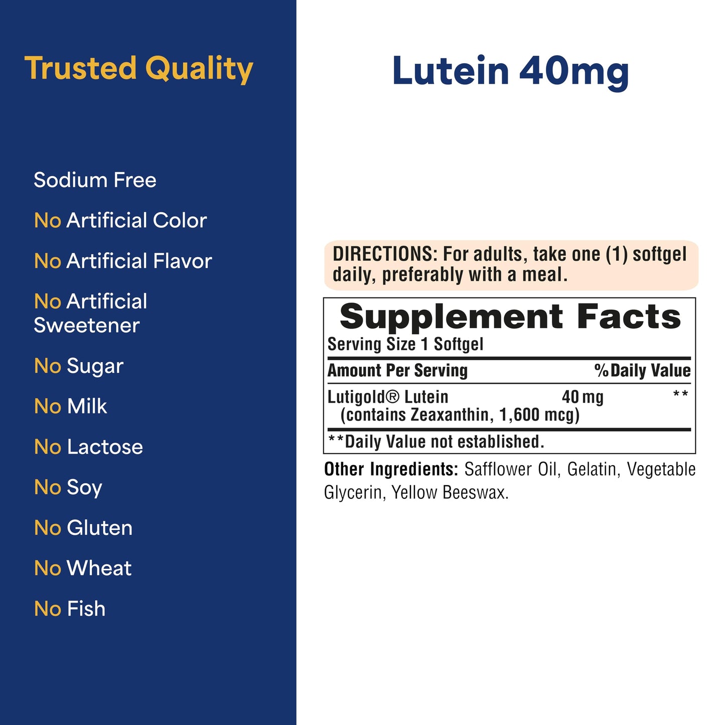 Puritan's Pride Premium Lutigold Lutein Carotenoid 40mg with Zeaxanthin for Eye Health Support Softgels 120 Count