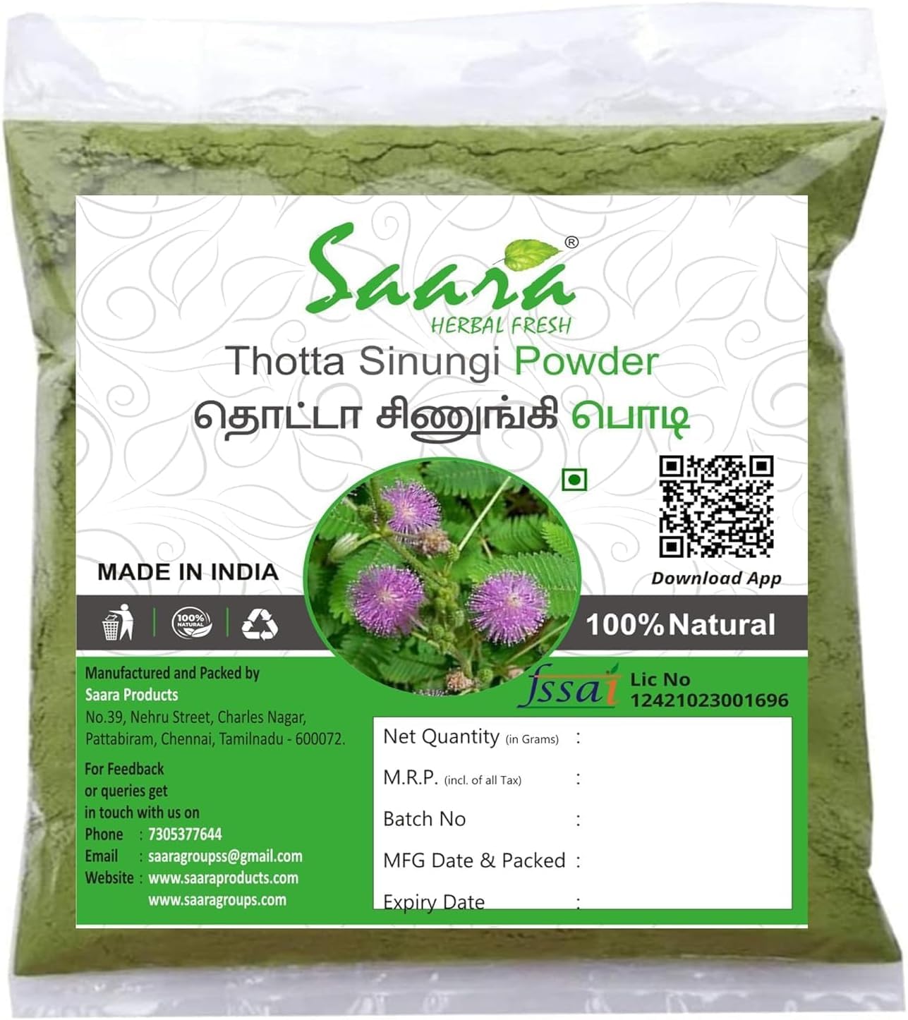 Generic Thotta Sinungi Seed Powder Mimosa Pudica Seed Powder Powder 10.52 Ounce