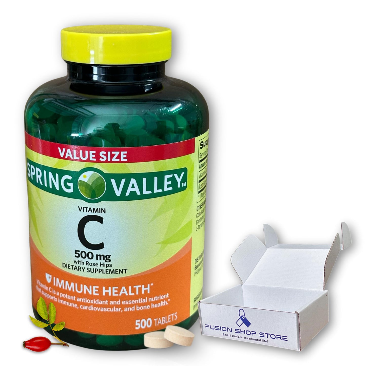 Fusion Shop Store Vitamin C 500mg with Rose Hips, 500 Tablets