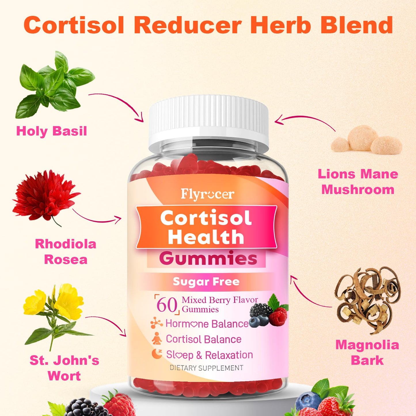 Flyrocer Cortisol Balance Gummies 60 Count