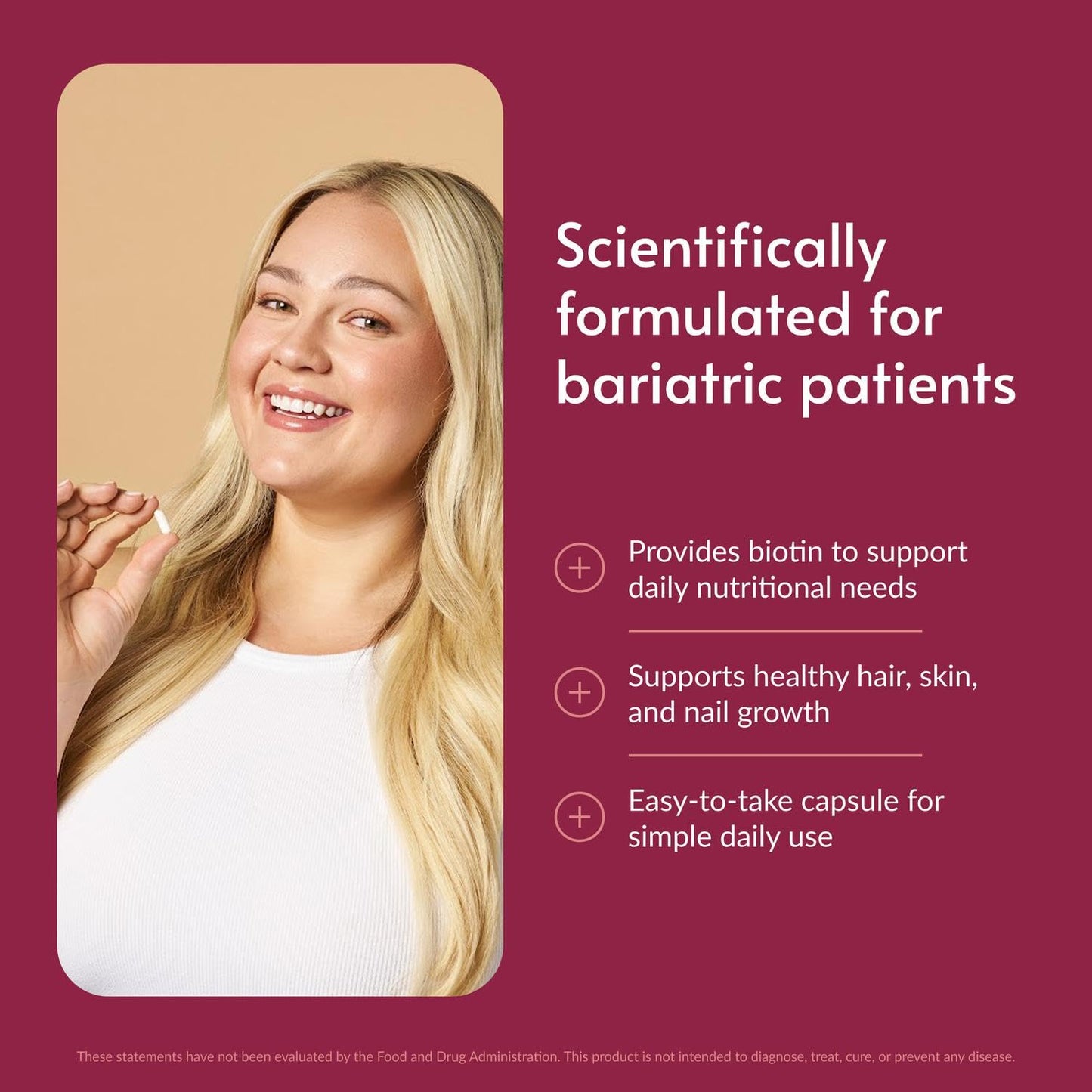 Bariatric Advantage Biotin 5,000 mcg Easy-Digest Mini Capsules Hair, Skin & Nails Support, for Bariatric Surgery Patients, 90 Capsules