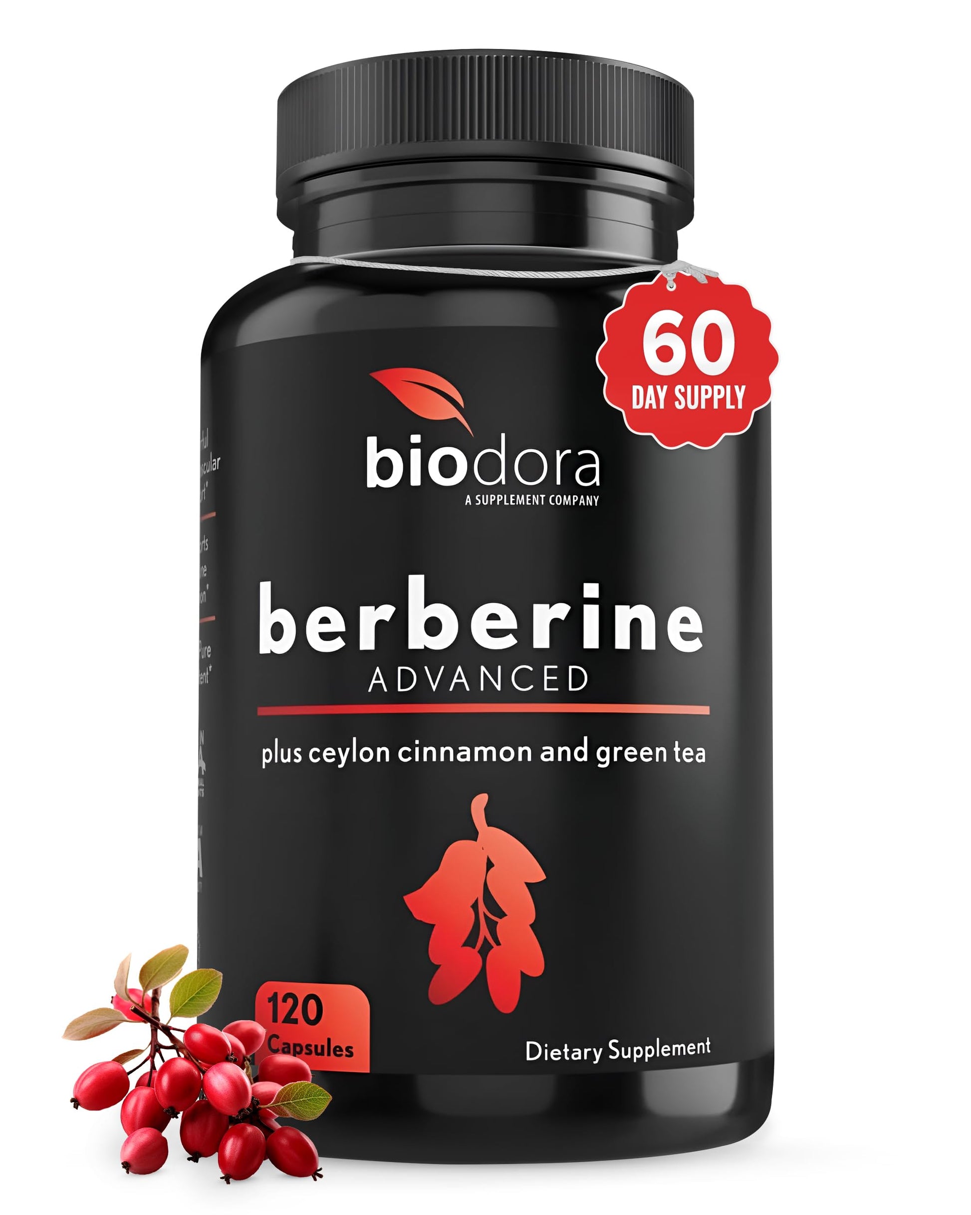 Biodora Berberine Advanced Plus with 1200mg Berberine, 100mg Ceylon Cinnamon and 100mg Green Tea Extract - 1400mg Per Dose, 120 Capsules
