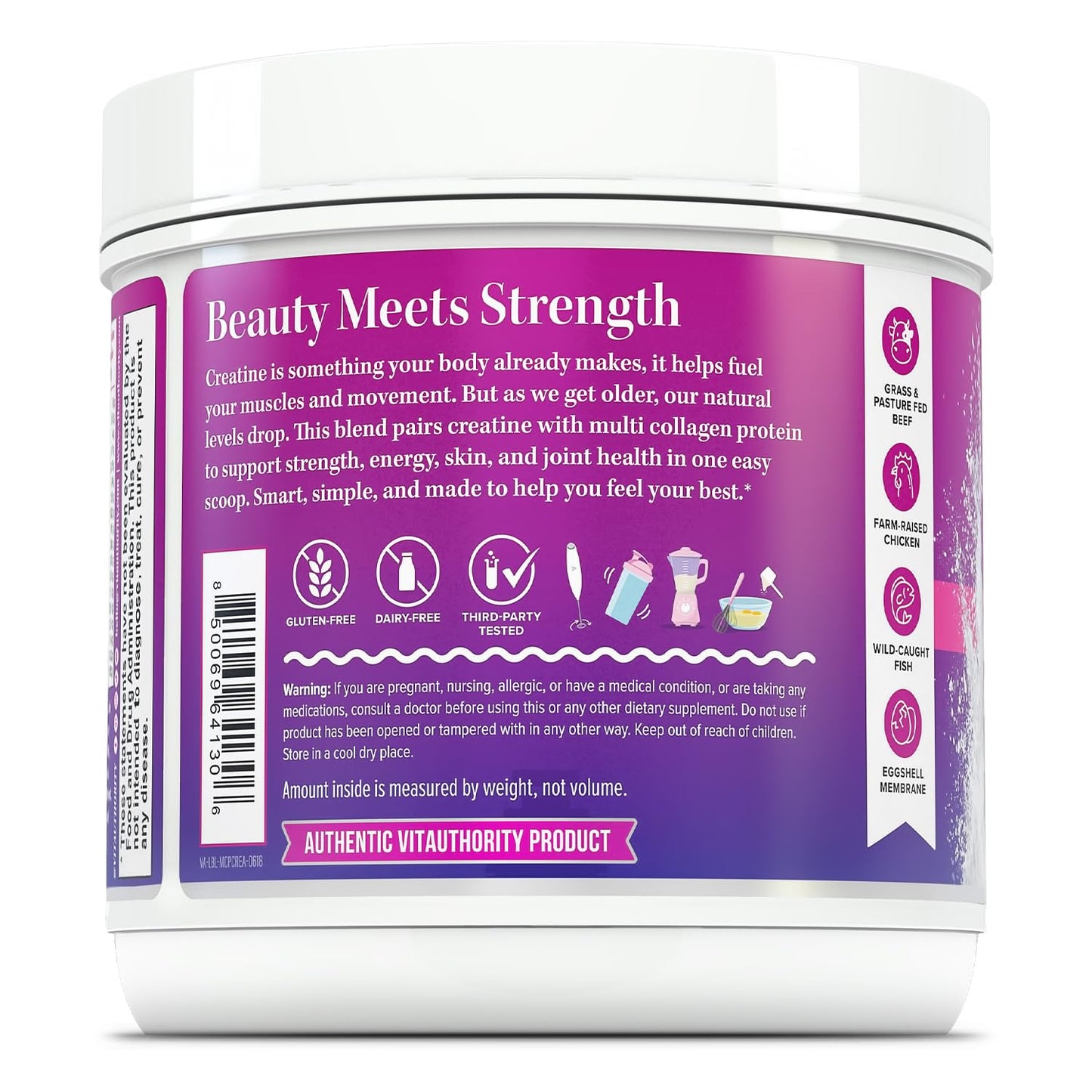 Vitauthority Multi Collagen Protein + Creatine Powder, 13.8 oz