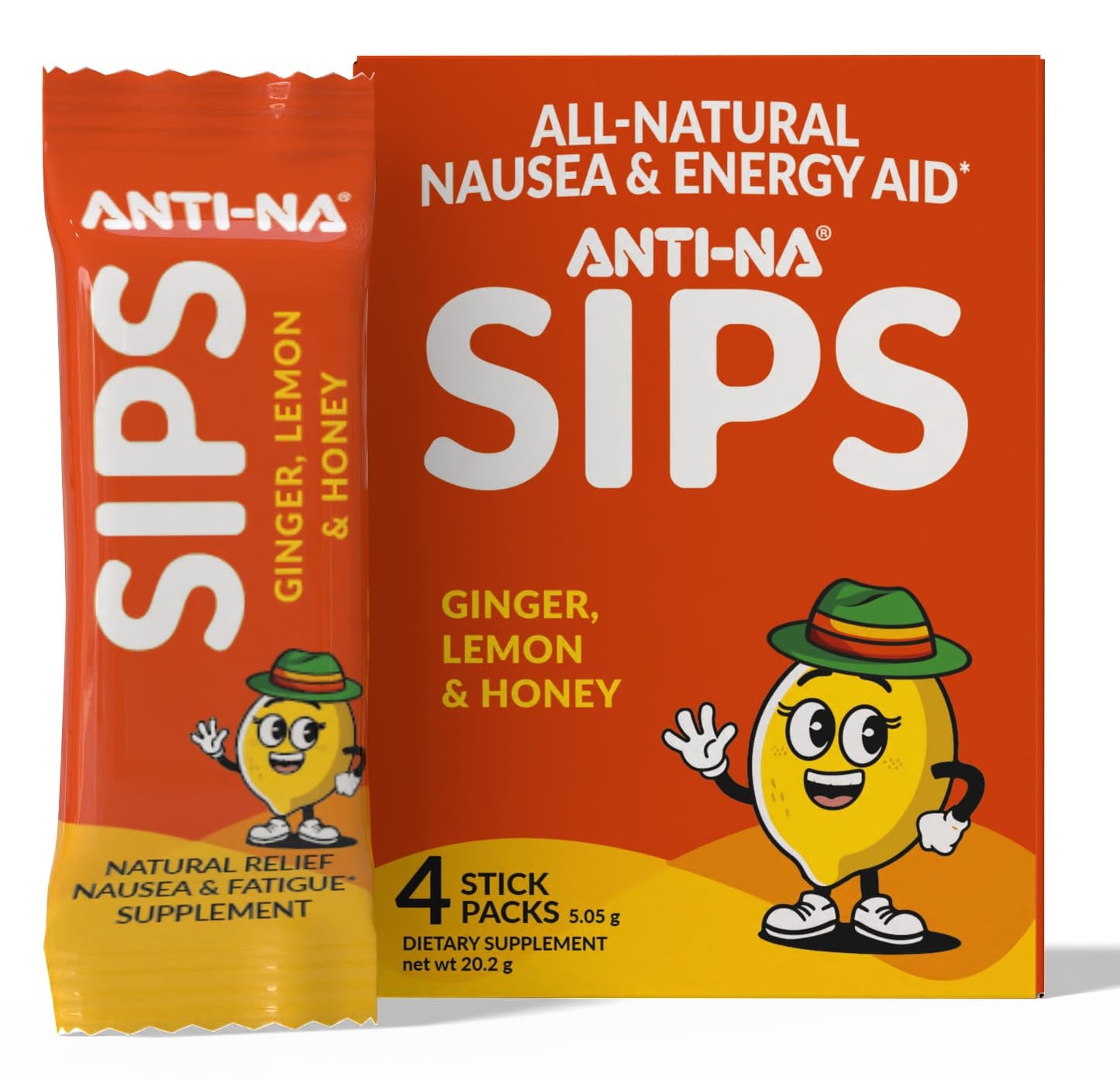 Anti-Na SIPS Life Uninterrupted Dual-Action Nausea Relief and Energy Support Premium Ginger Dissolving Mix, 4 Packets
