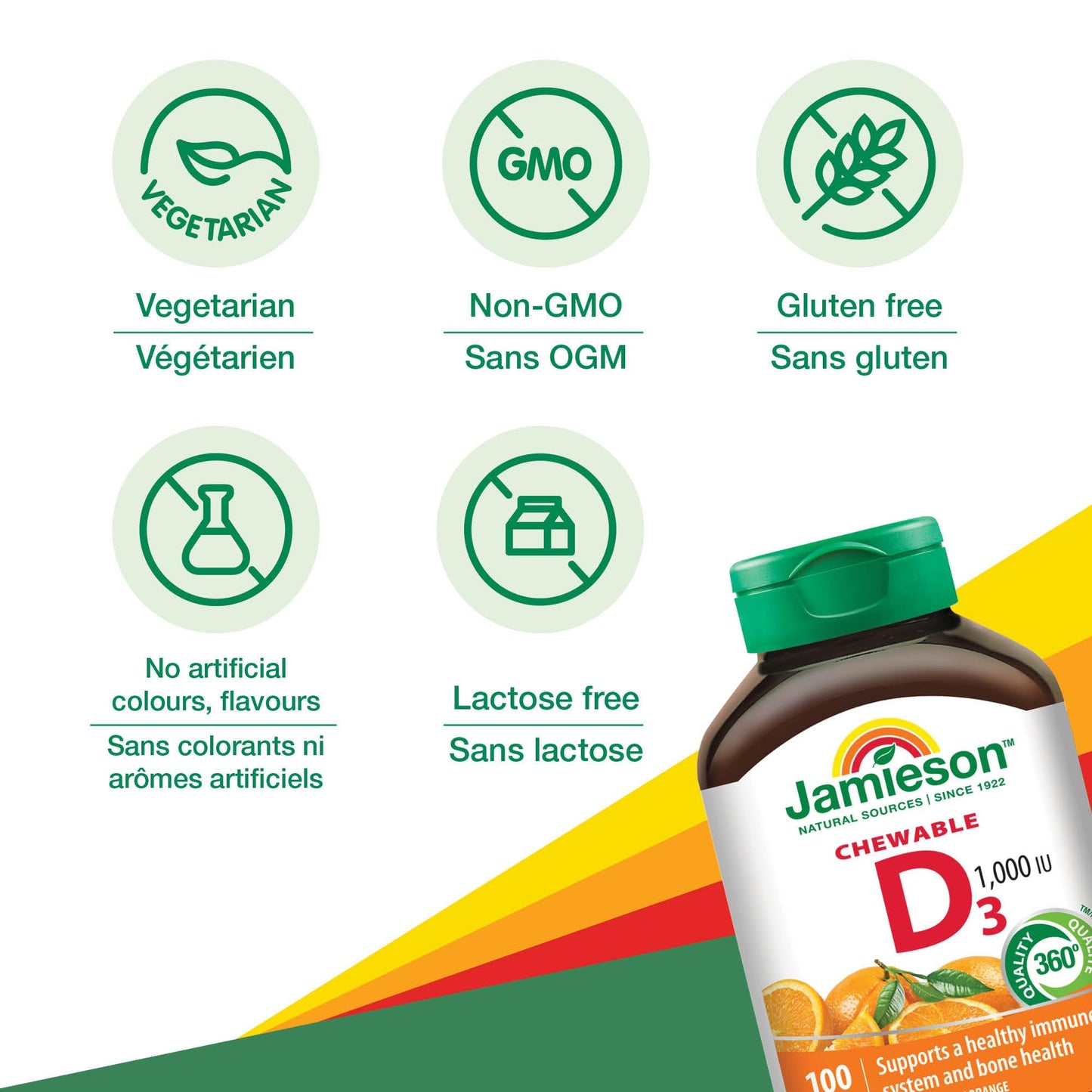 Jamieson Laboratories Natural Tangy Orange Vitamin D 1000IU Tablet, 100 Tablets