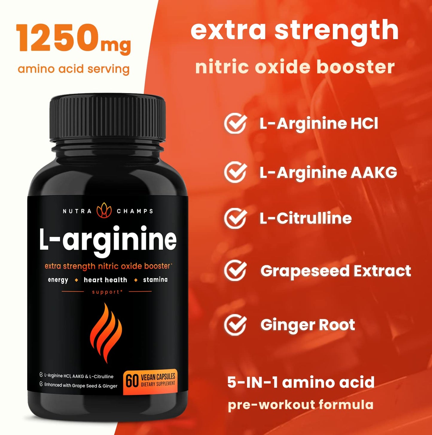 NutraChamps L-Arginine and Tribulus Capsules, 120 Capsules