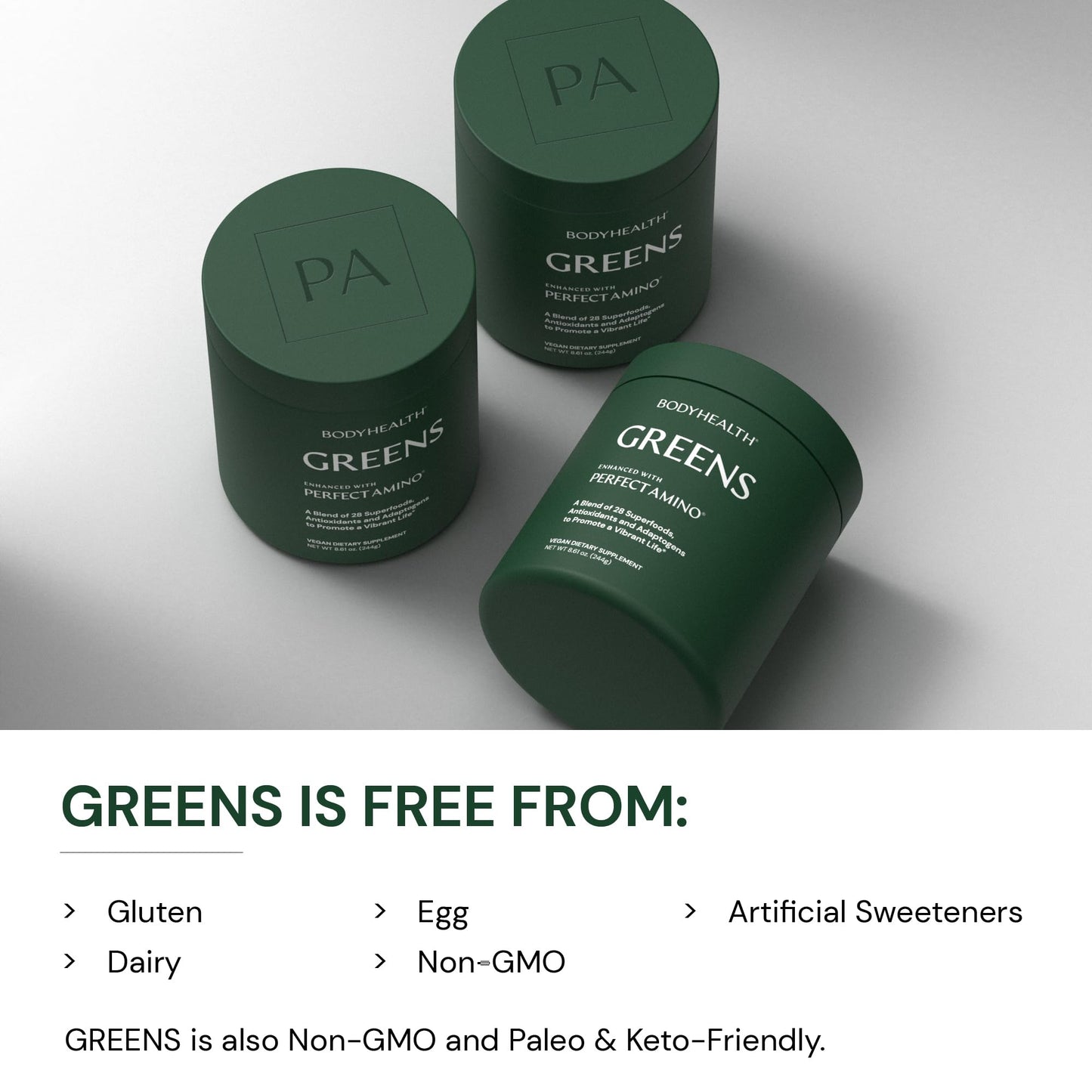 BodyHealth Greens Enhanced with PerfectAmino Daily Superfood Green Apple Smoothie Powder, 8.61 oz