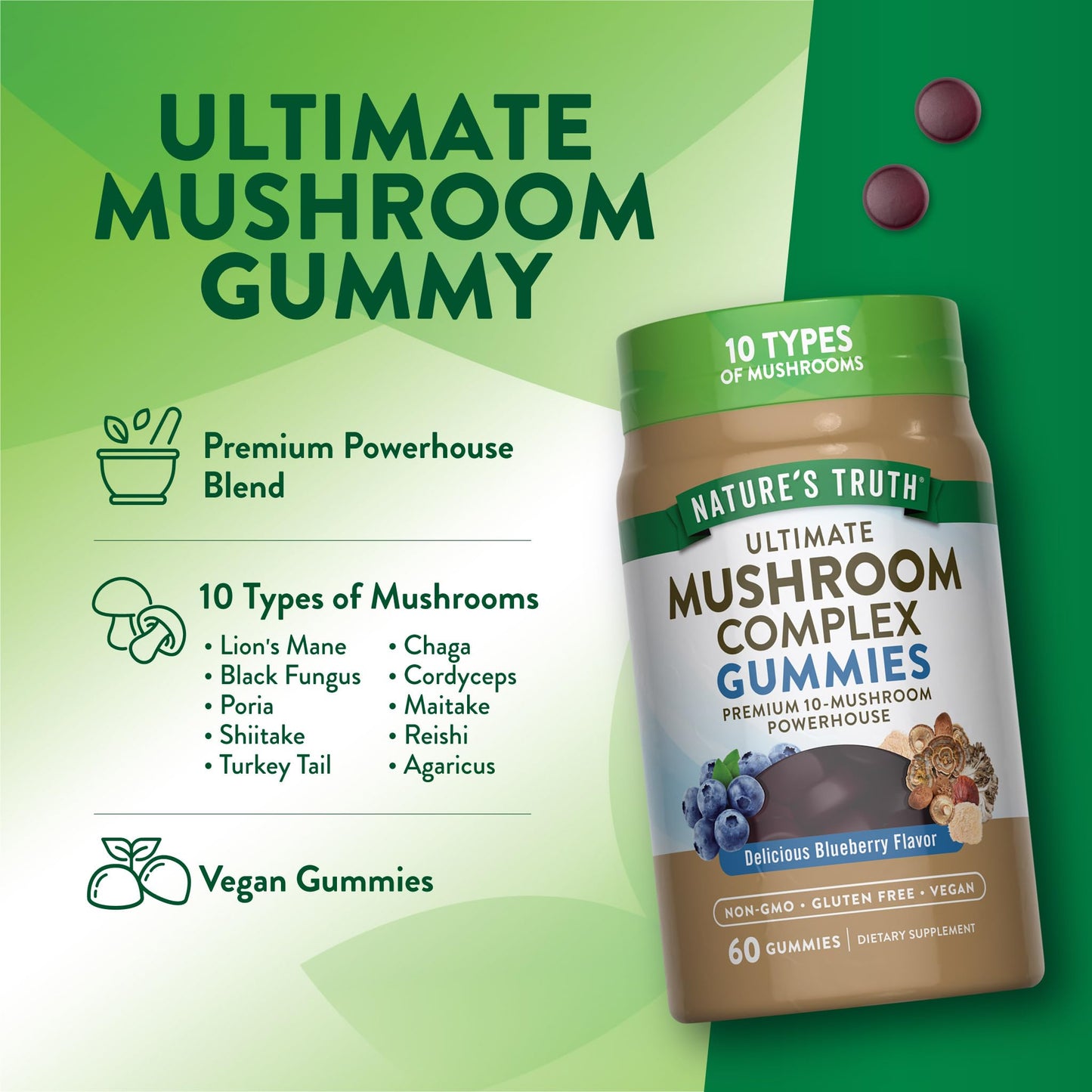 Nature's Truth Mushroom Complex Gummies for Adults, 60 Count
