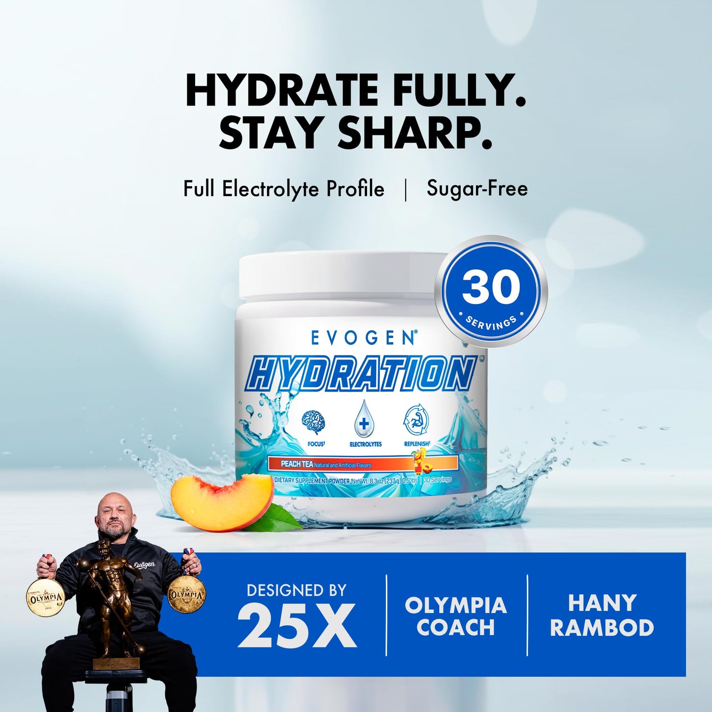 Evogen Hydration Sugar-Free Electrolytes Powder Peach Tea 8.3