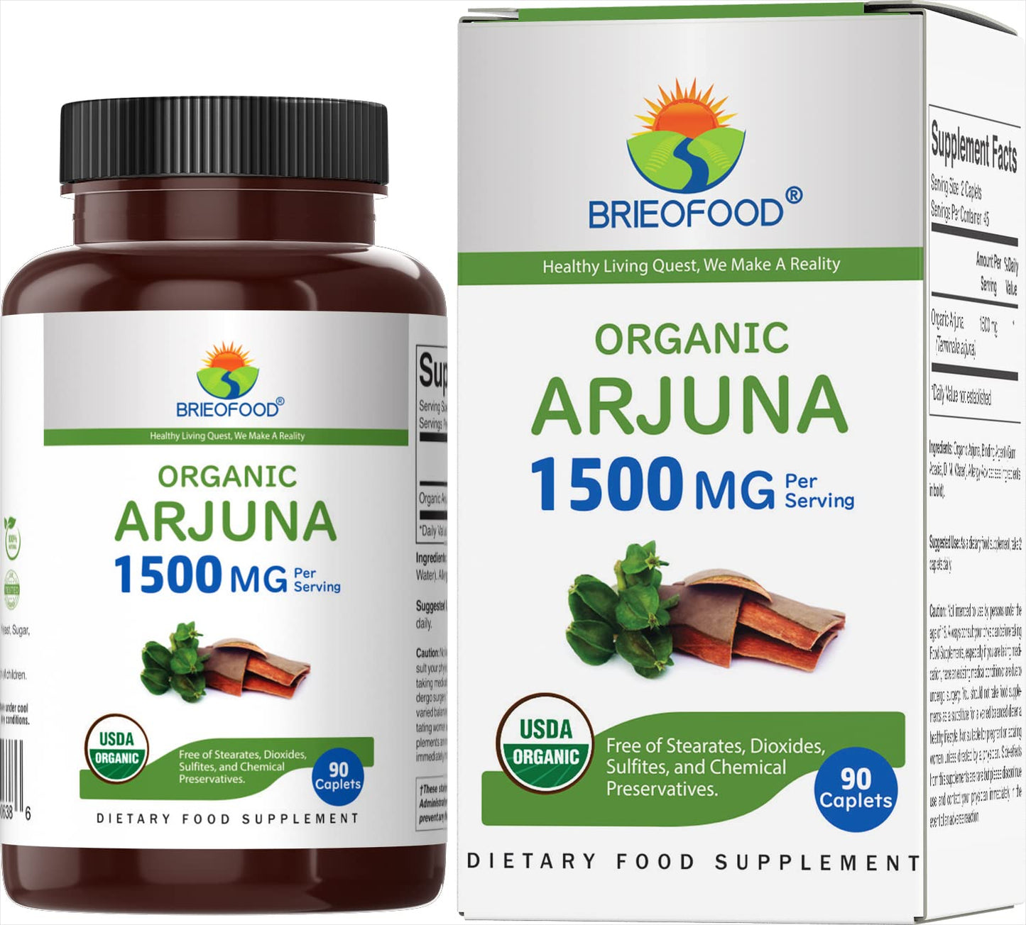 Brieofood Organic Arjuna 1500mg, 90 Tablets