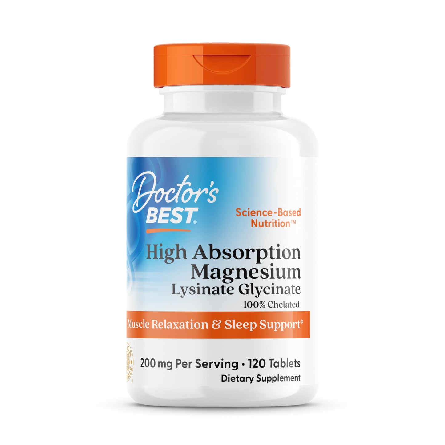 Doctor's Best High Absorption Magnesium Glycinate Lysinate Supplement Tablets, 200mg per Serving, Sleep Support, Vegan - 120 Tablets