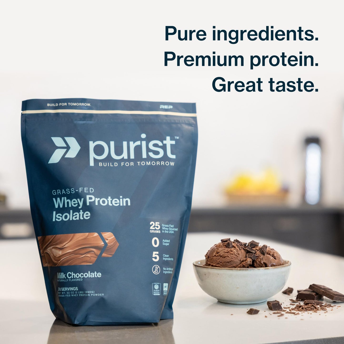 PURIST Grass Fed Whey Protein Isolate Powder, Keto, Sugar Free, 32 Servings