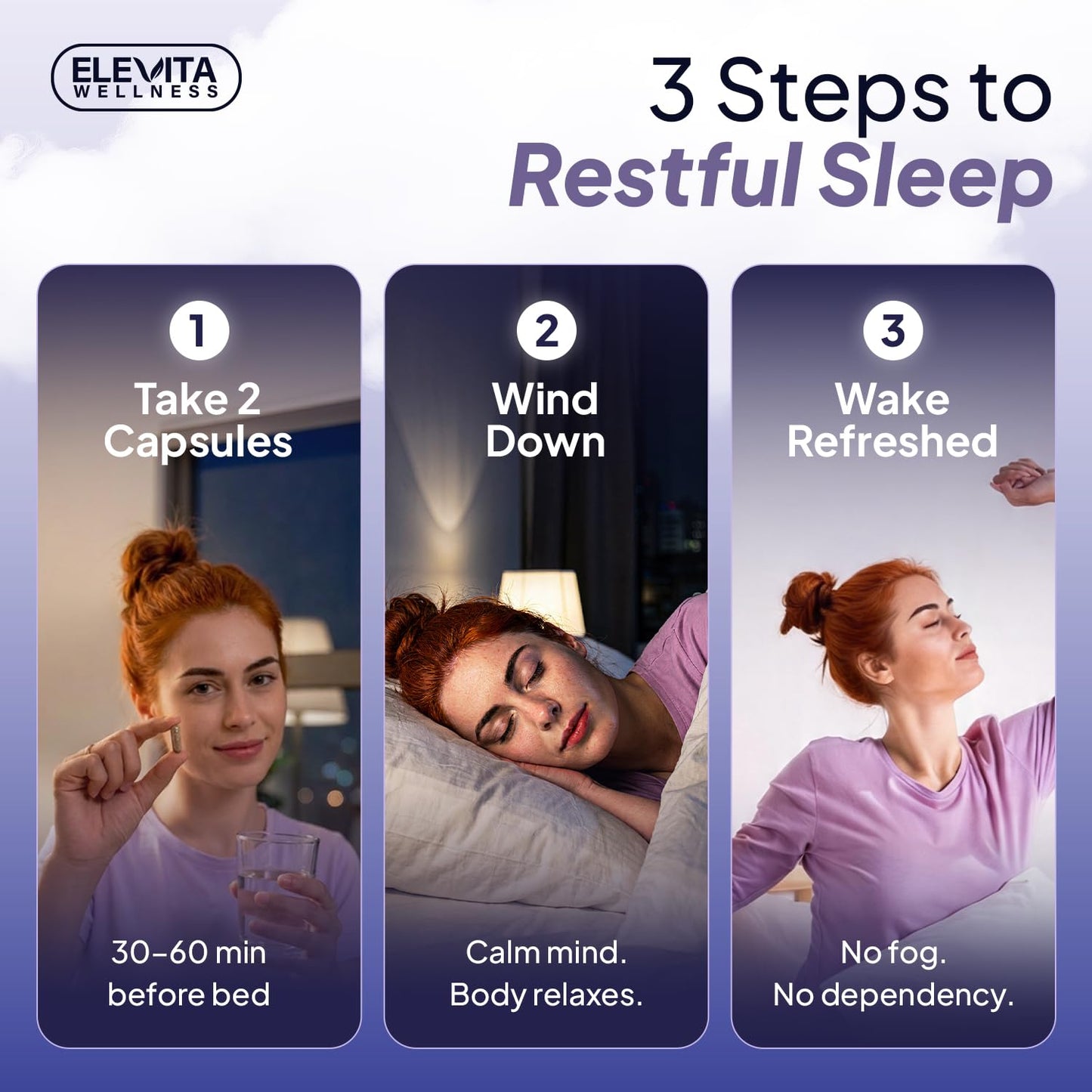 ELEVITA WELLNESS Sleep Supplement Capsules with Ashwagandha, L-Theanine & B Vitamins, Supports Natural Sleep, 60 Capsules