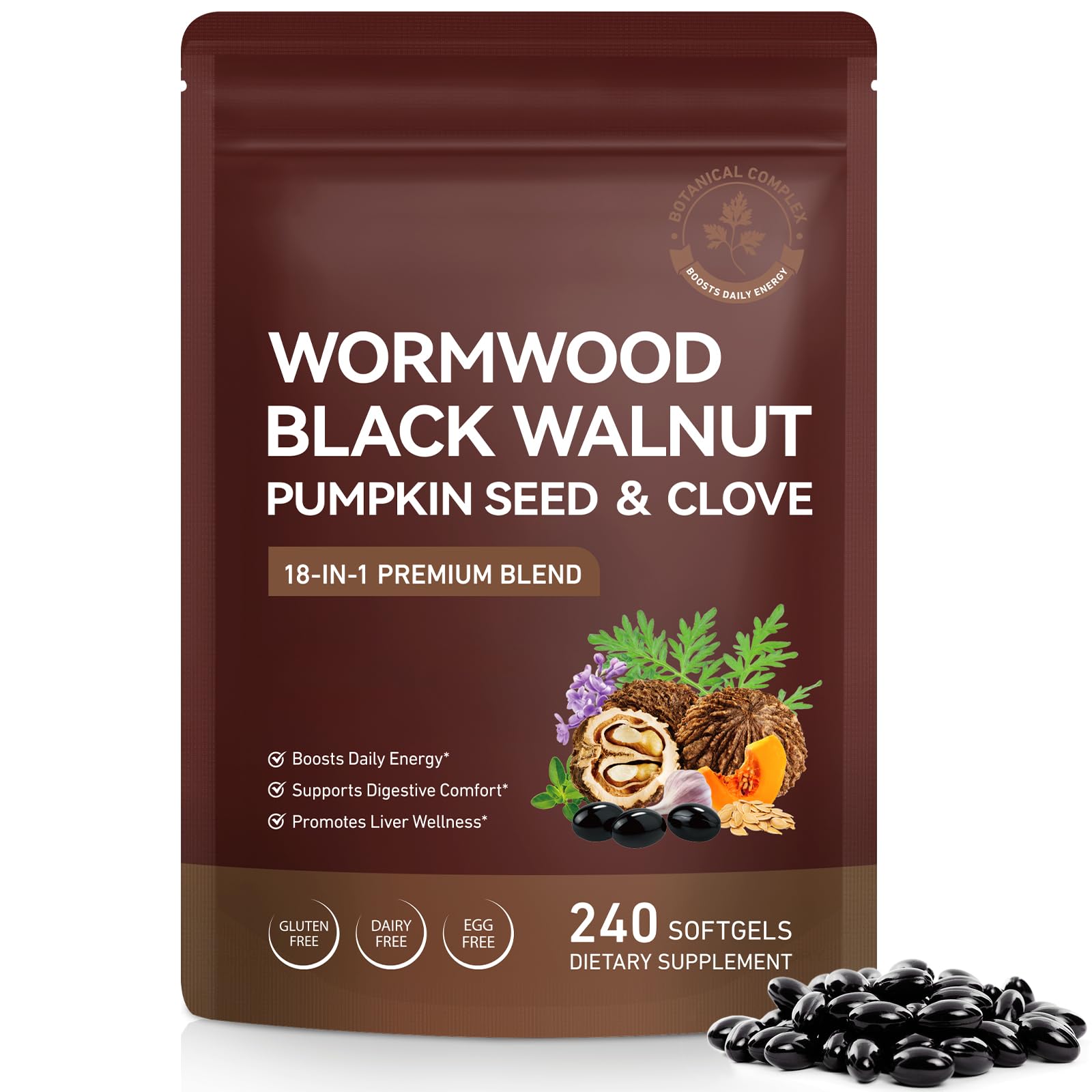 NIFEISHI Wormwood Black Walnut Clove Pumpkin Seed Supplement Capsules 240 Count
