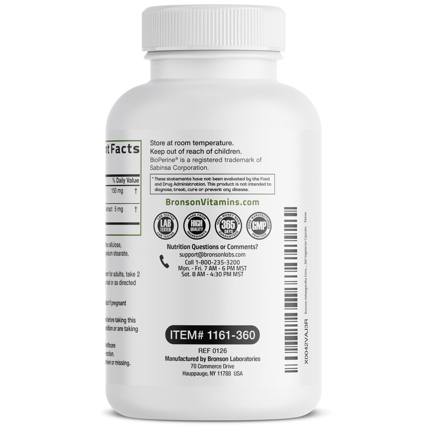 Bronson Ashwagandha Extra Strength Stress & Mood Support with BioPerine 360 Capsules