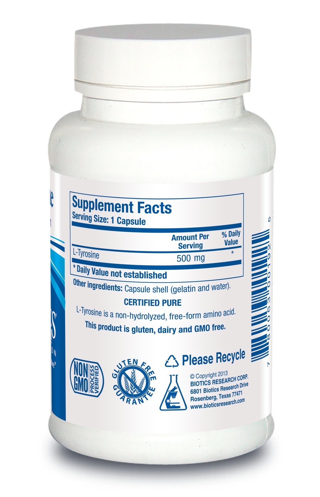 Biotics Research L-Tyrosine 500 mg Capsule, 100 Count