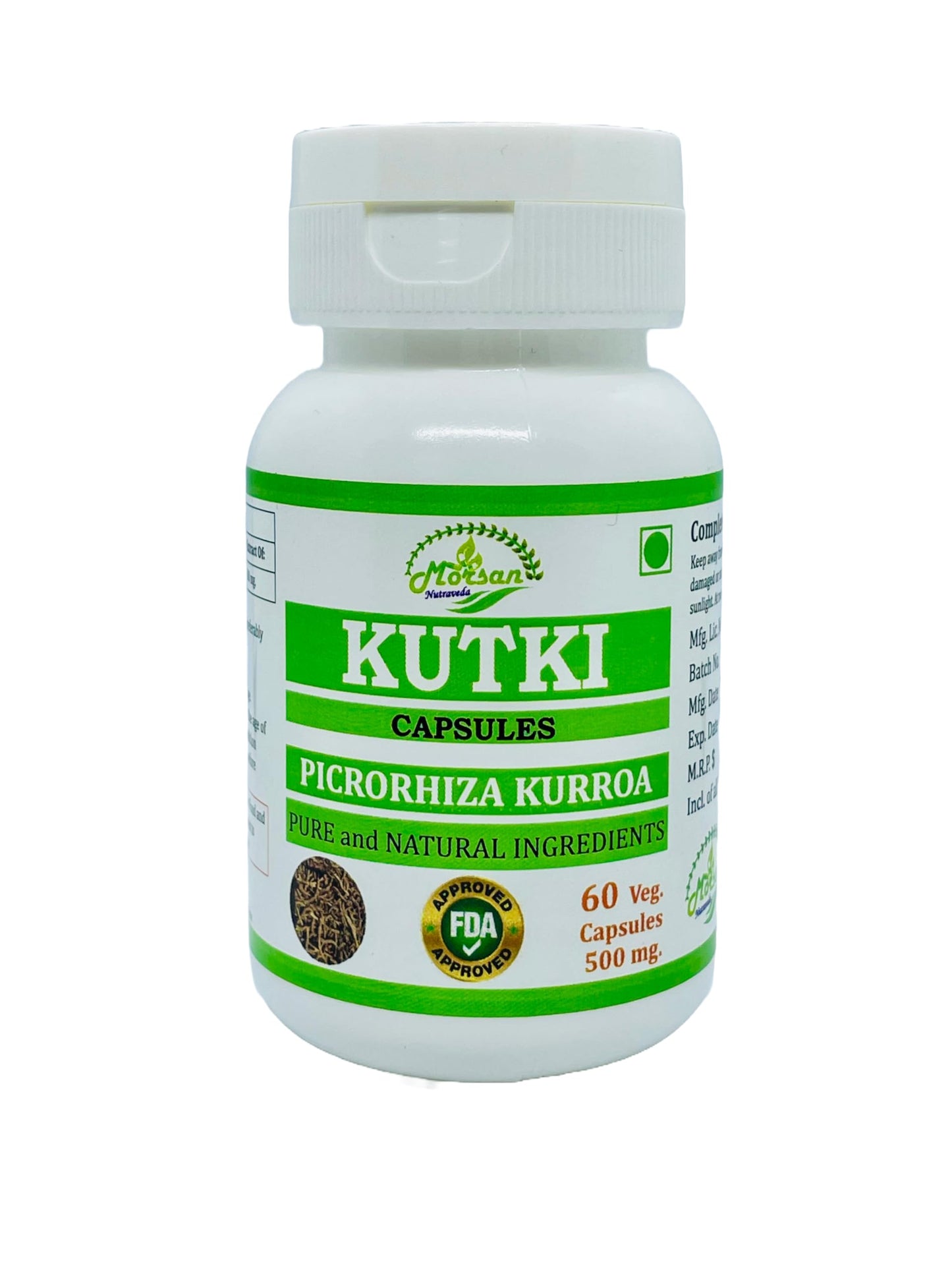 Morsan Nutraveda Picrorhiza Kurroa (Kutki) Capsules, 120 Count, 500 mg